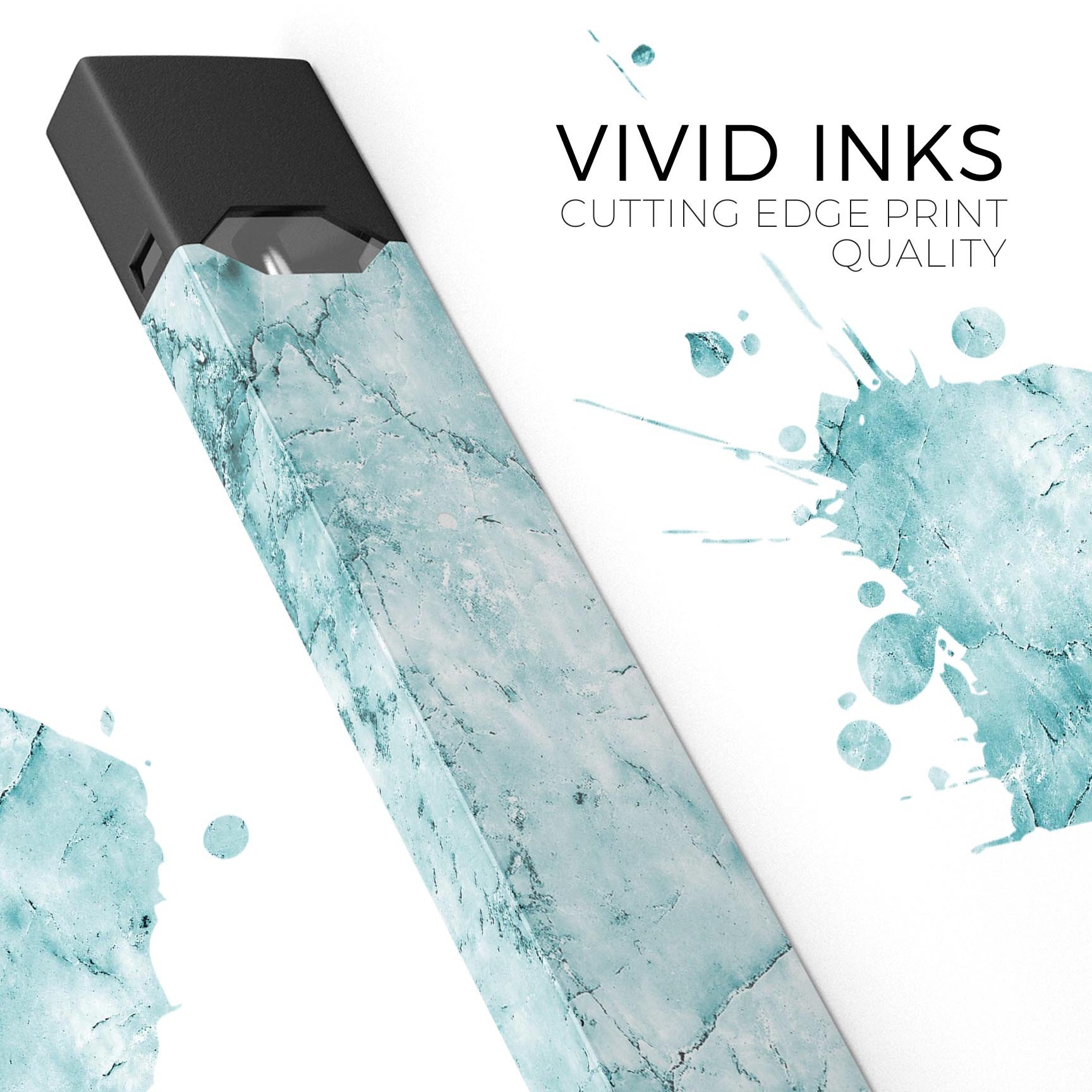 Cracked turquoise marble skin wrap for JUUL vaping device, showcasing its unique design and protective features.