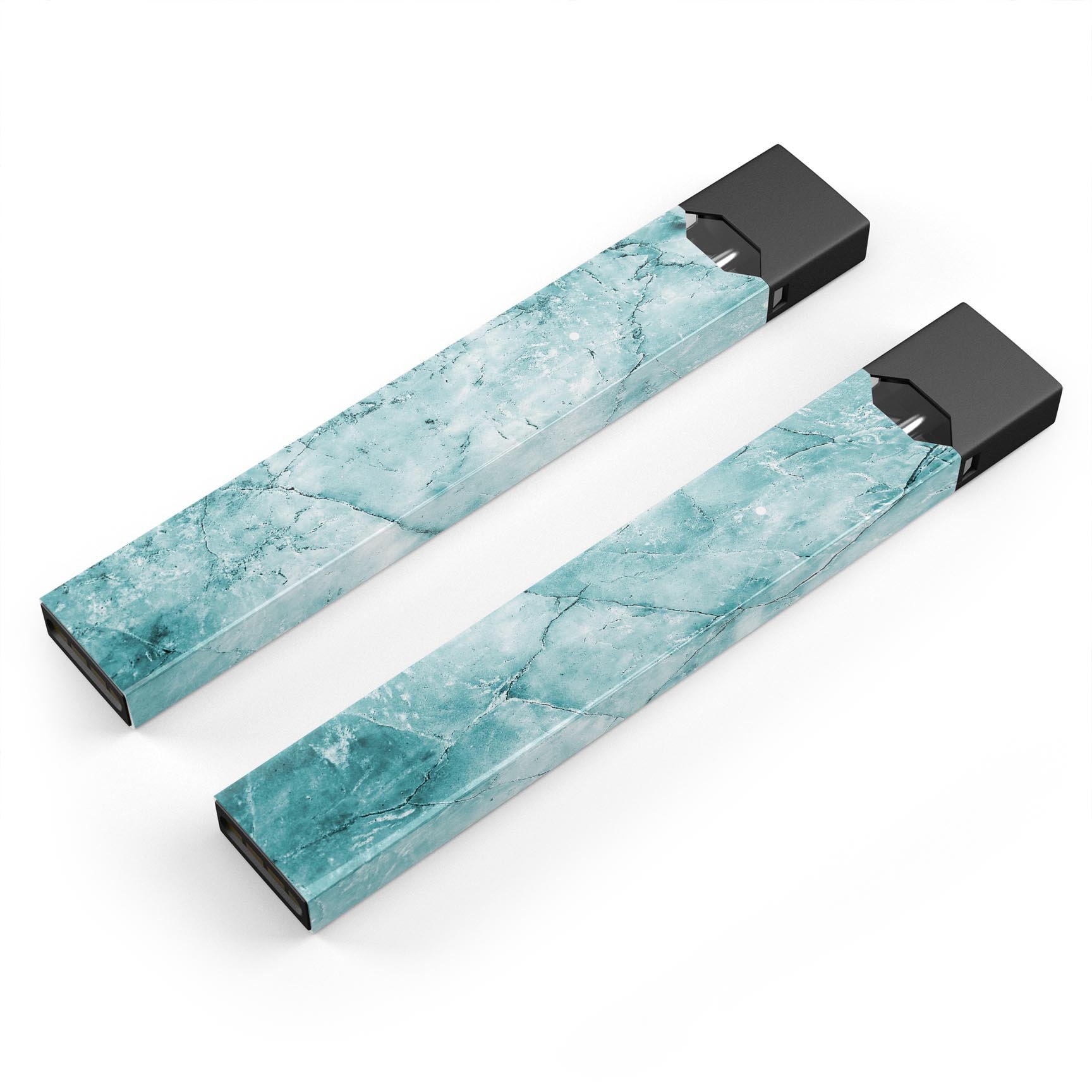 Cracked turquoise marble skin wrap for JUUL vaping device, showcasing its unique design and protective features.