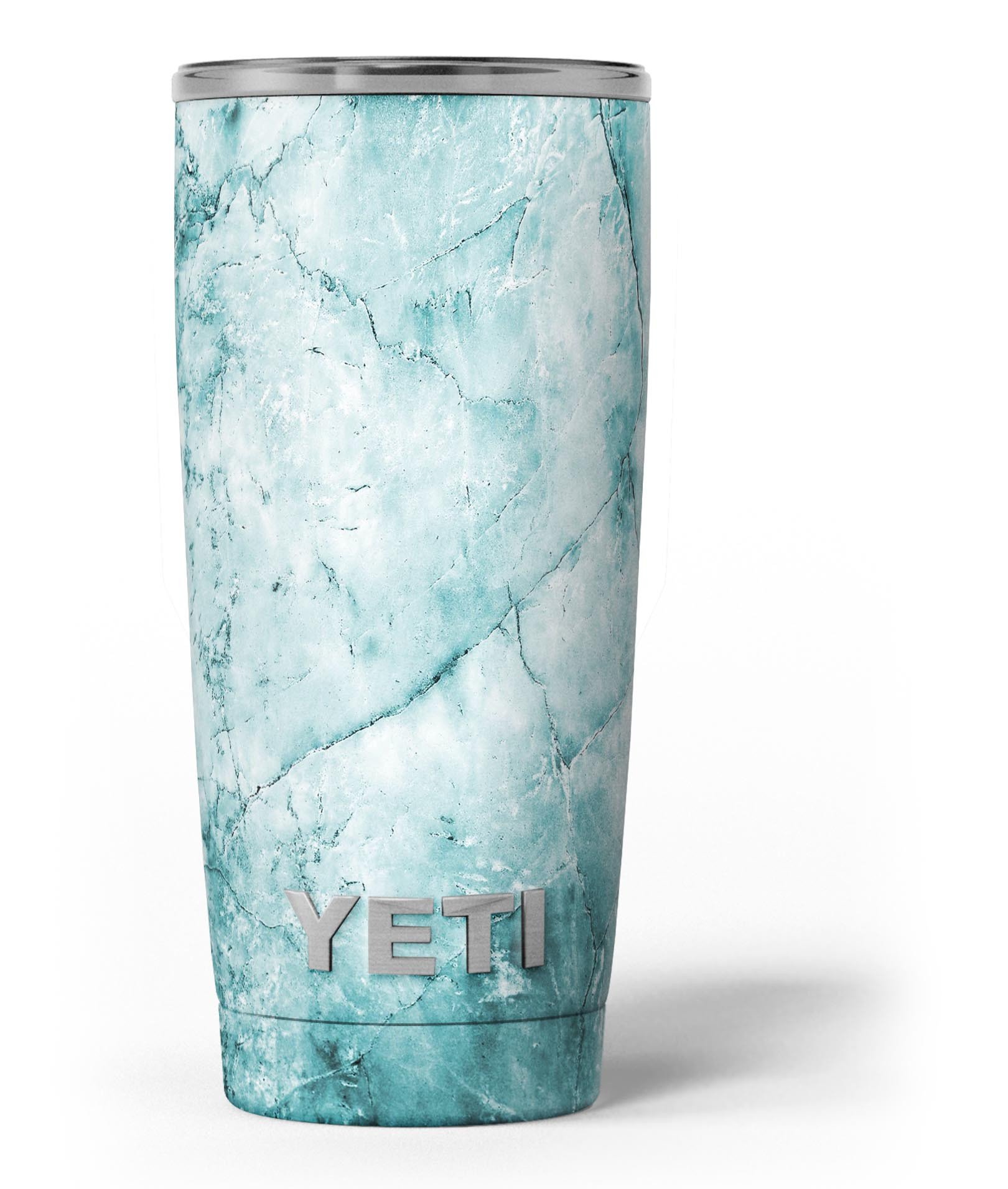 Cracked turquoise marble vinyl wrap skin decal for Yeti Cooler, showcasing a stylish and protective design.