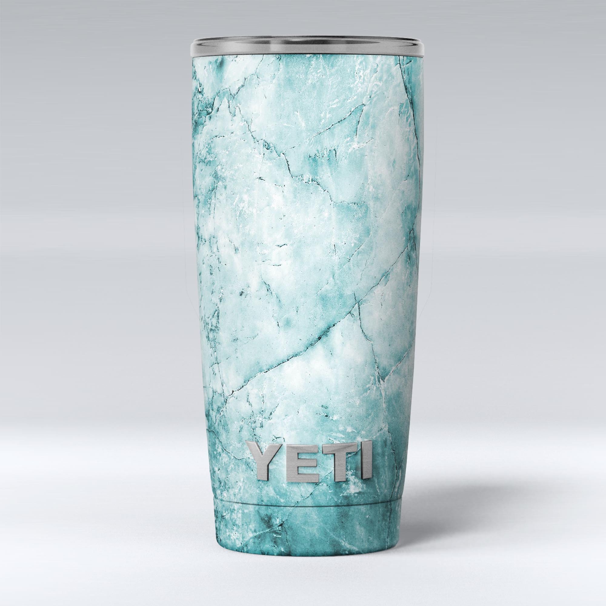 Cracked turquoise marble vinyl wrap skin decal for Yeti Cooler, showcasing a stylish and protective design.