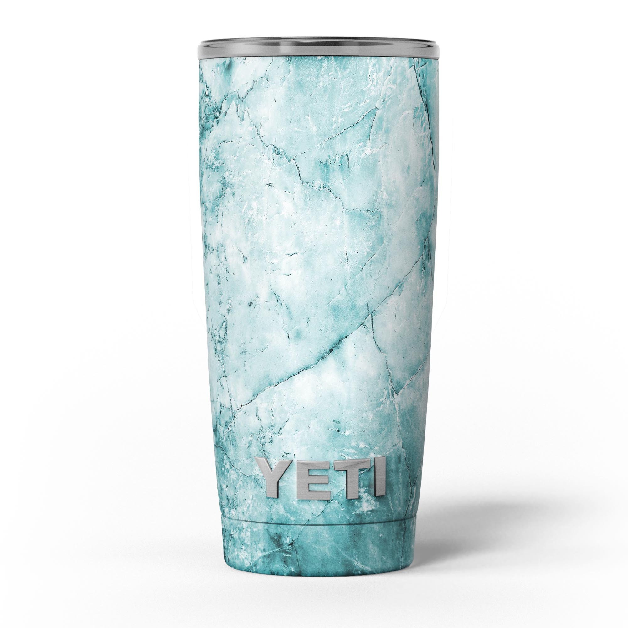 Cracked turquoise marble vinyl wrap skin decal for Yeti Cooler, showcasing a stylish and protective design.