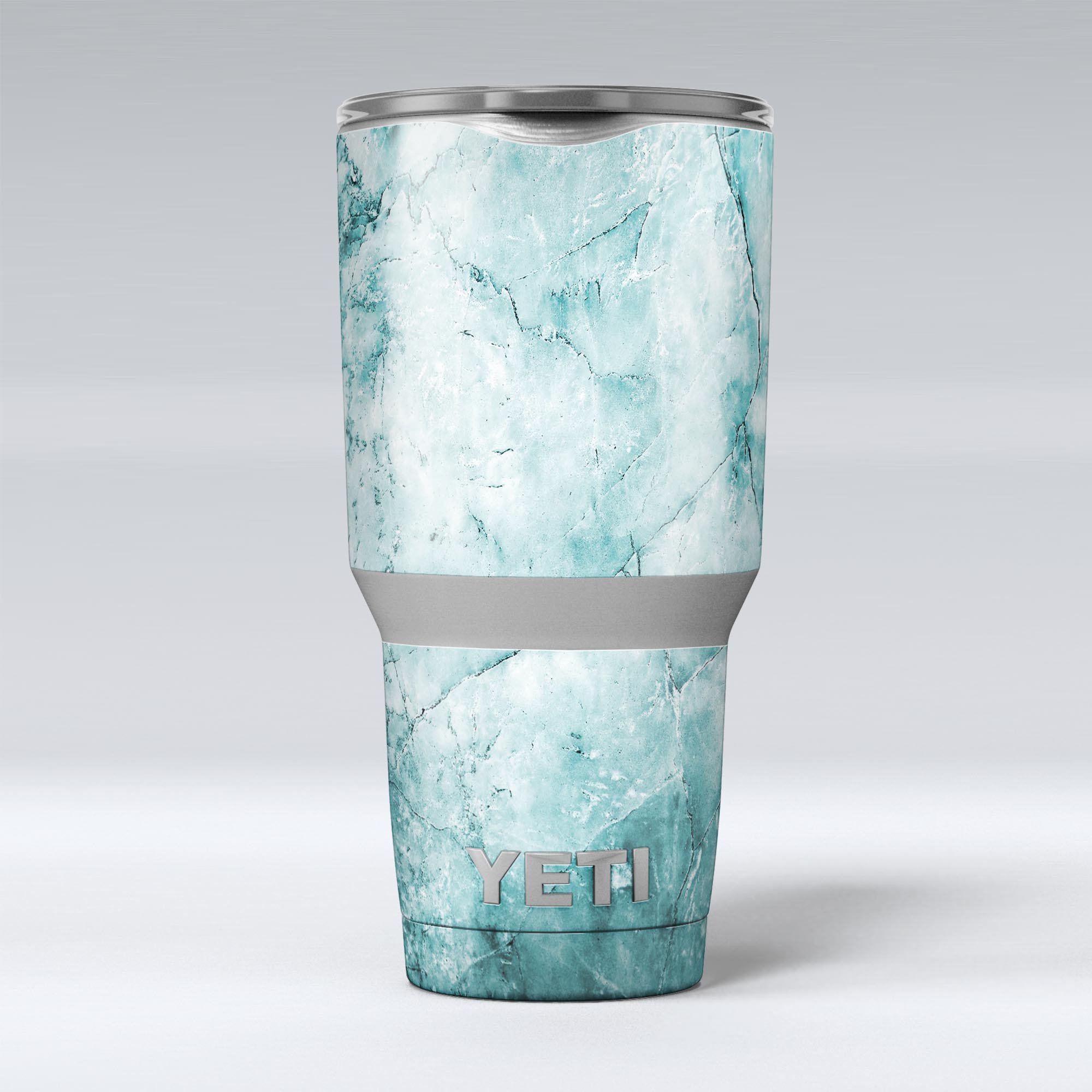 Cracked turquoise marble vinyl wrap skin decal for Yeti Cooler, showcasing a stylish and protective design.