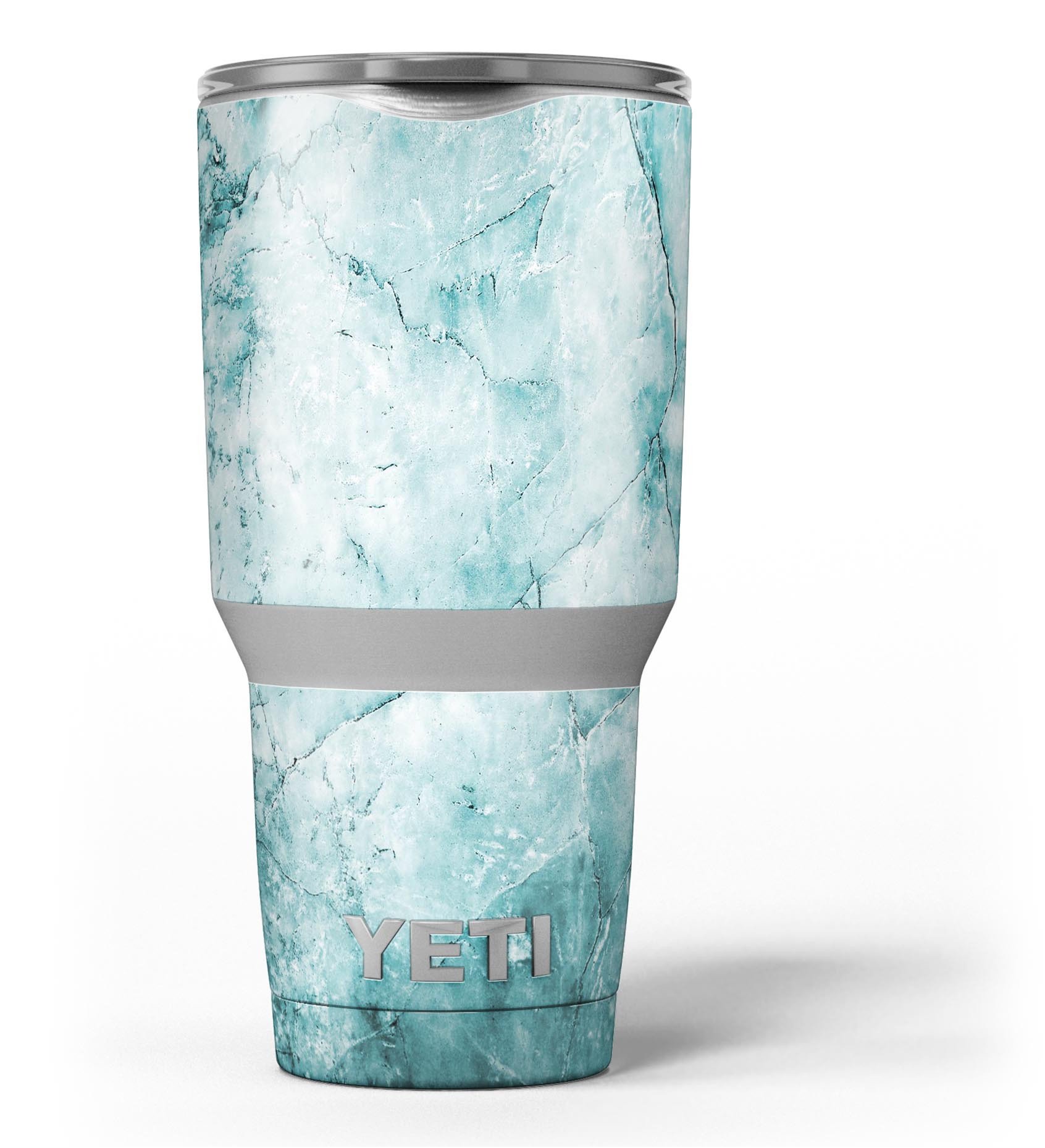 Cracked turquoise marble vinyl wrap skin decal for Yeti Cooler, showcasing a stylish and protective design.