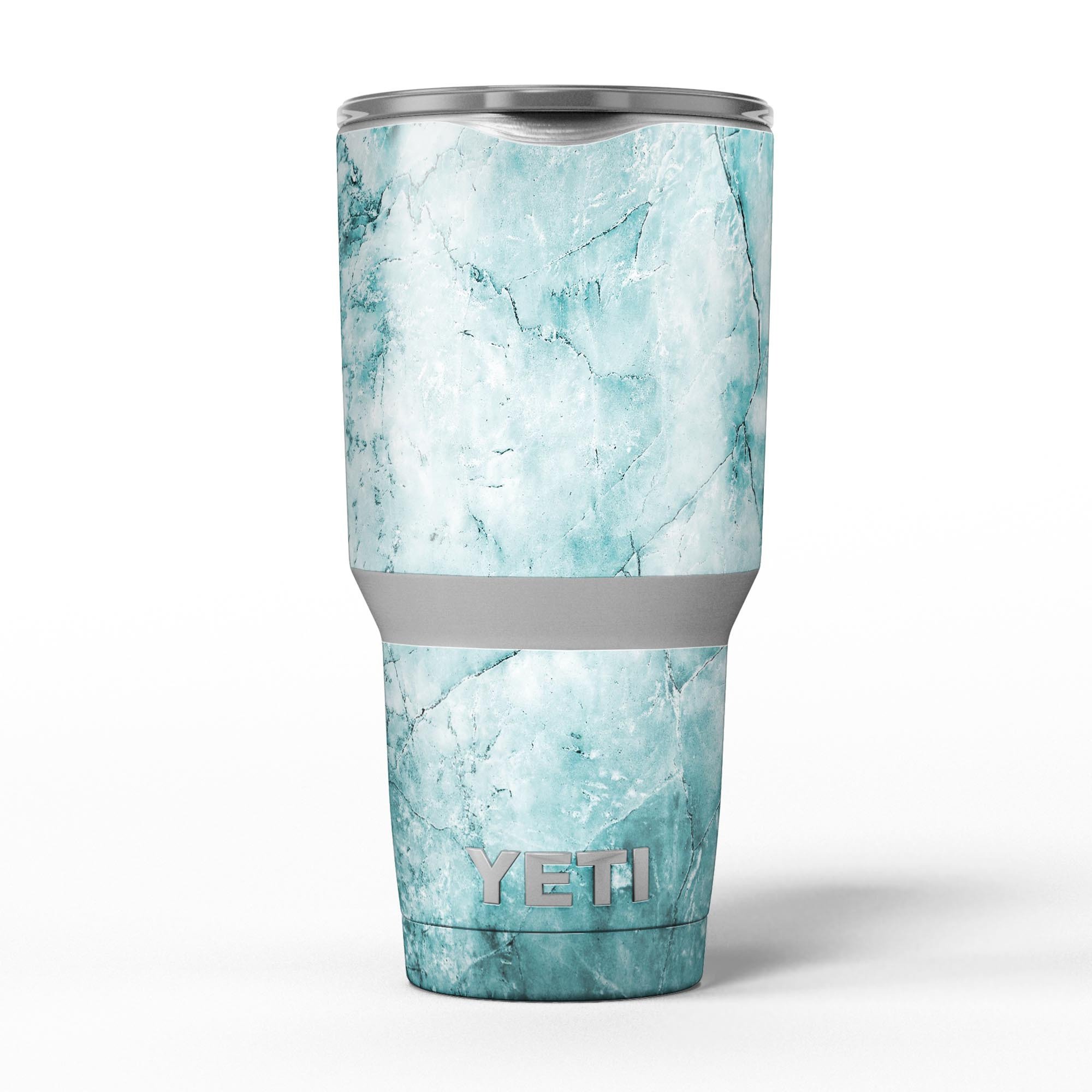 Cracked turquoise marble vinyl wrap skin decal for Yeti Cooler, showcasing a stylish and protective design.