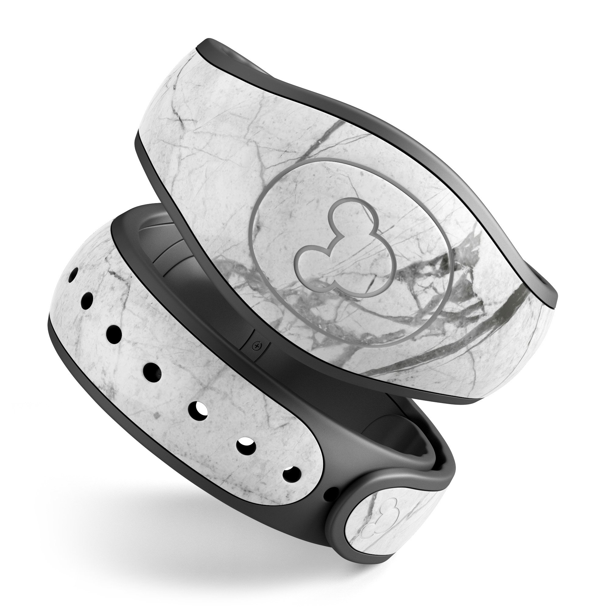 Cracked White Marble Slate skin wrap kit for Disney Magic Band, showcasing a stylish marble design with a smooth finish.