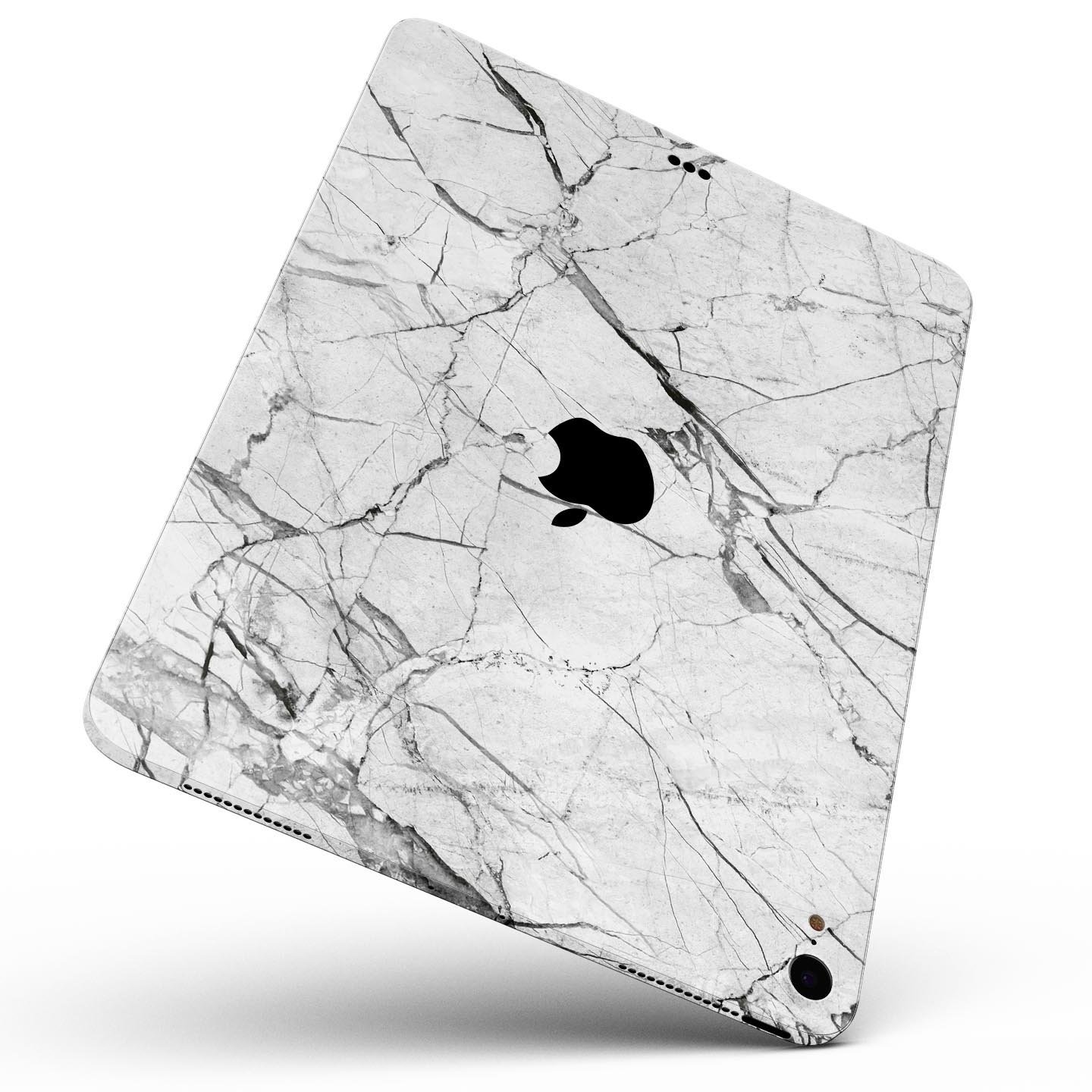 Cracked White Marble Slate skin decal for Apple iPad, showcasing a stylish marble design with a smooth finish.