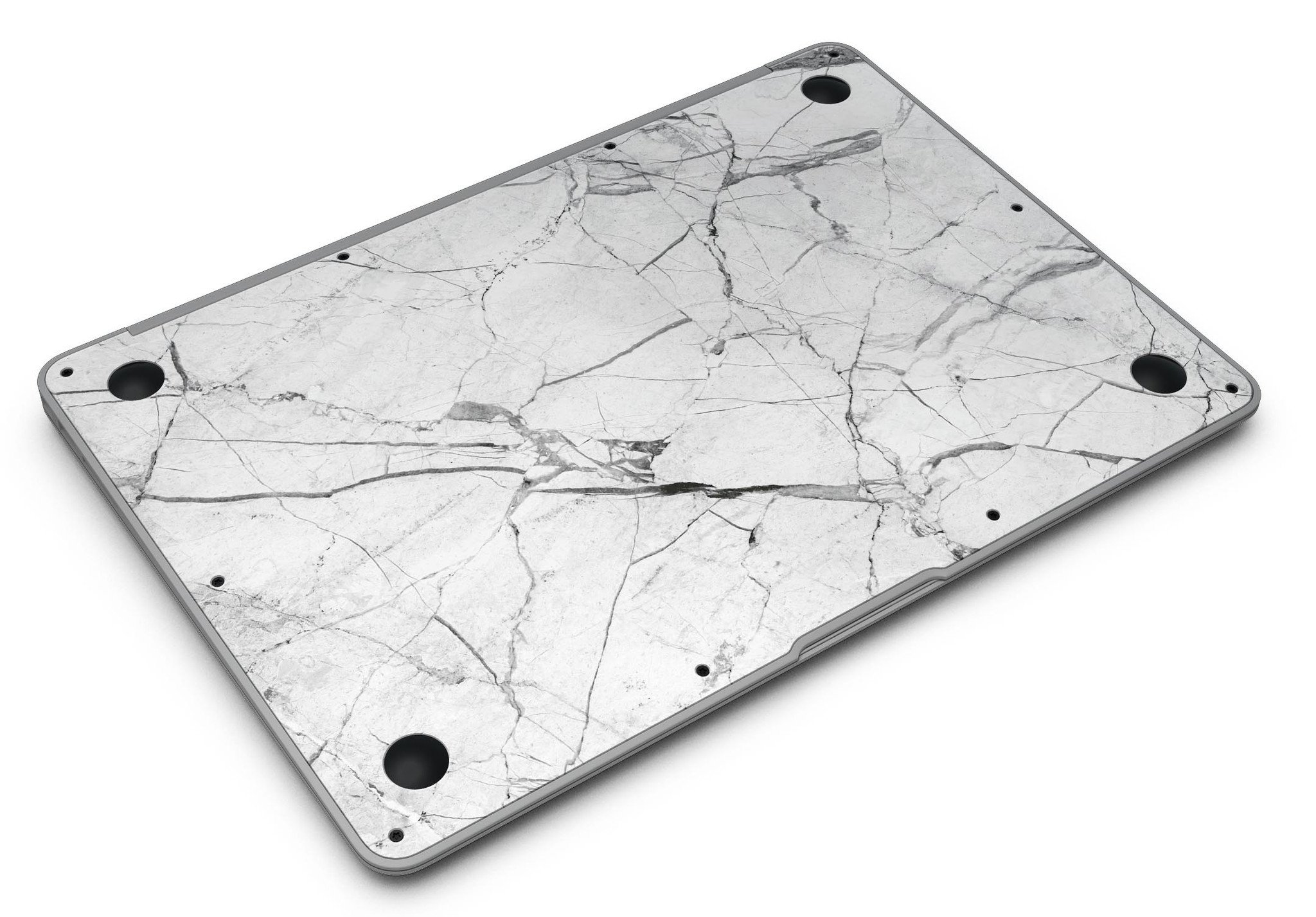 Cracked White Marble Slate Skin Kit for MacBook Air, showcasing a stylish design with a premium vinyl finish.