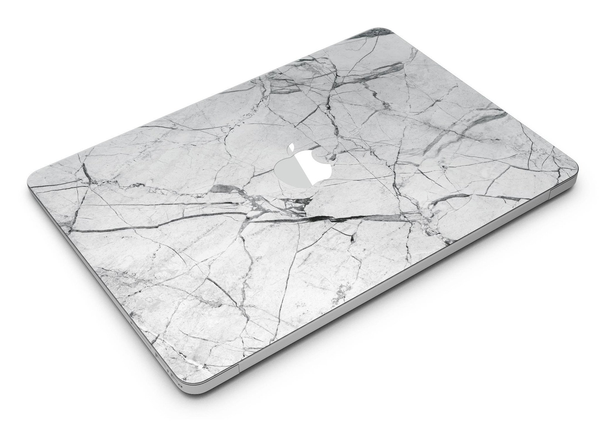 Cracked White Marble Slate Skin Kit for MacBook Air, showcasing a stylish design with a premium vinyl finish.