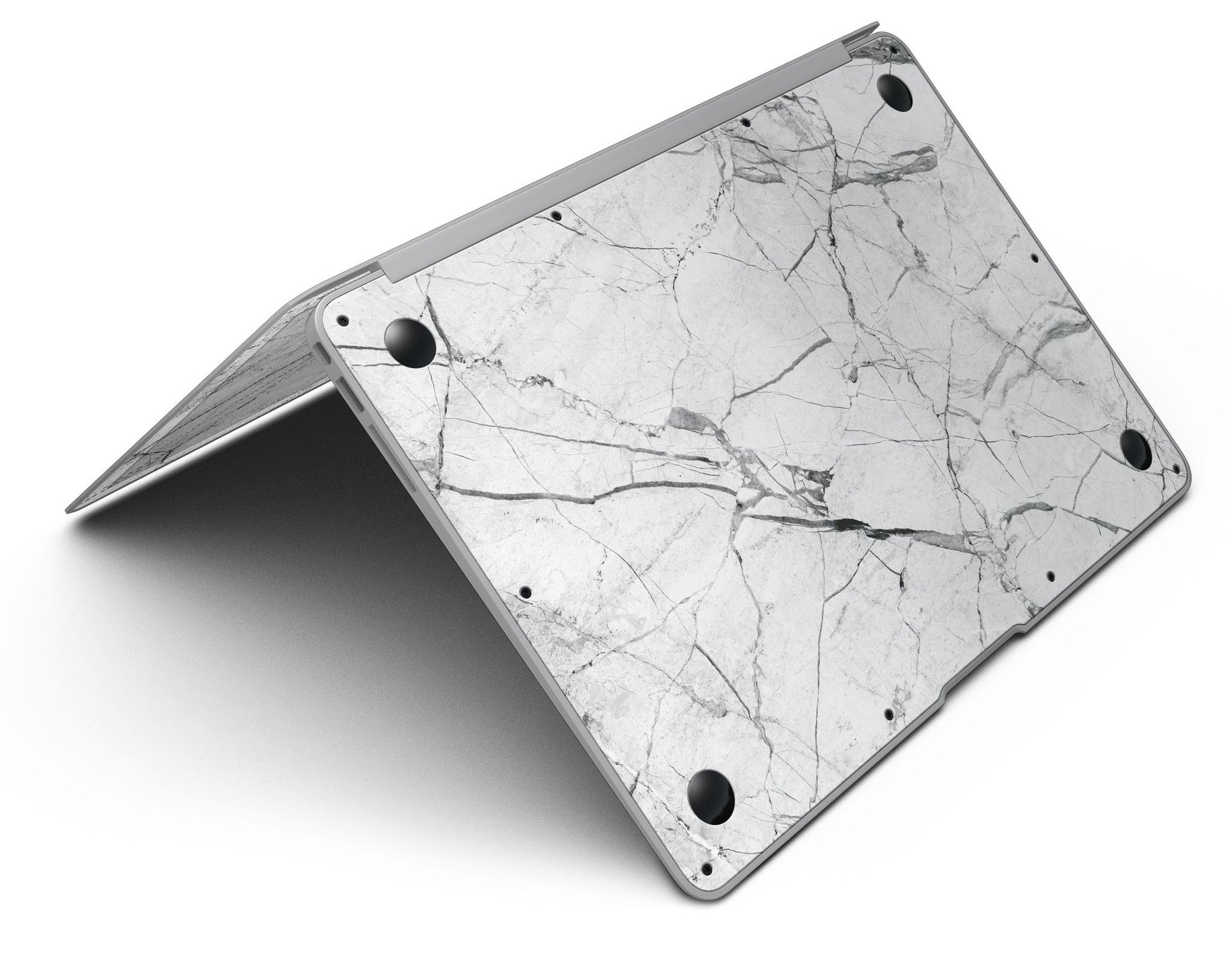 Cracked White Marble Slate Skin Kit for MacBook Air, showcasing a stylish design with a premium vinyl finish.