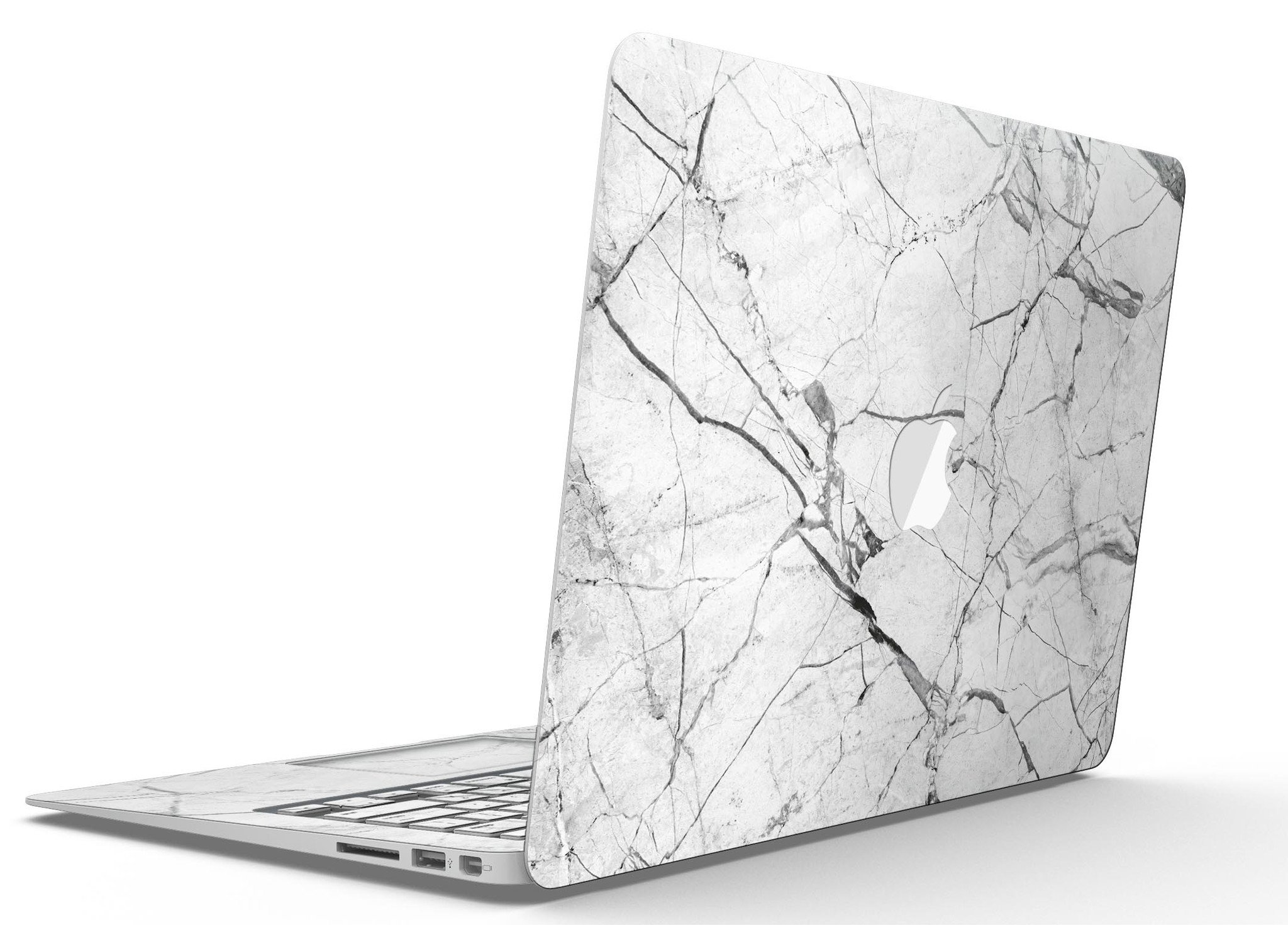 Cracked White Marble Slate Skin Kit for MacBook Air, showcasing a stylish design with a premium vinyl finish.