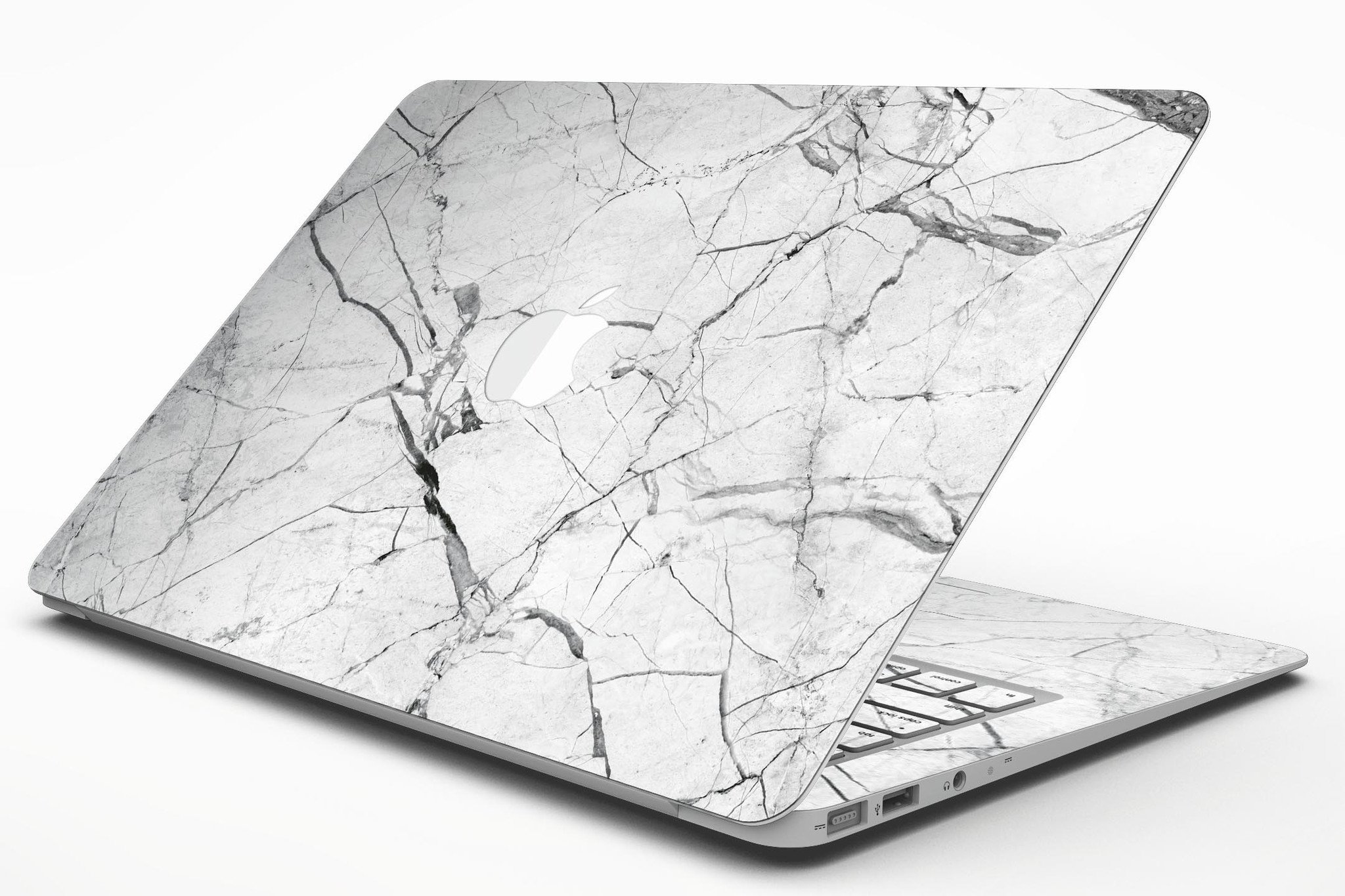 Cracked White Marble Slate Skin Kit for MacBook Air, showcasing a stylish design with a premium vinyl finish.