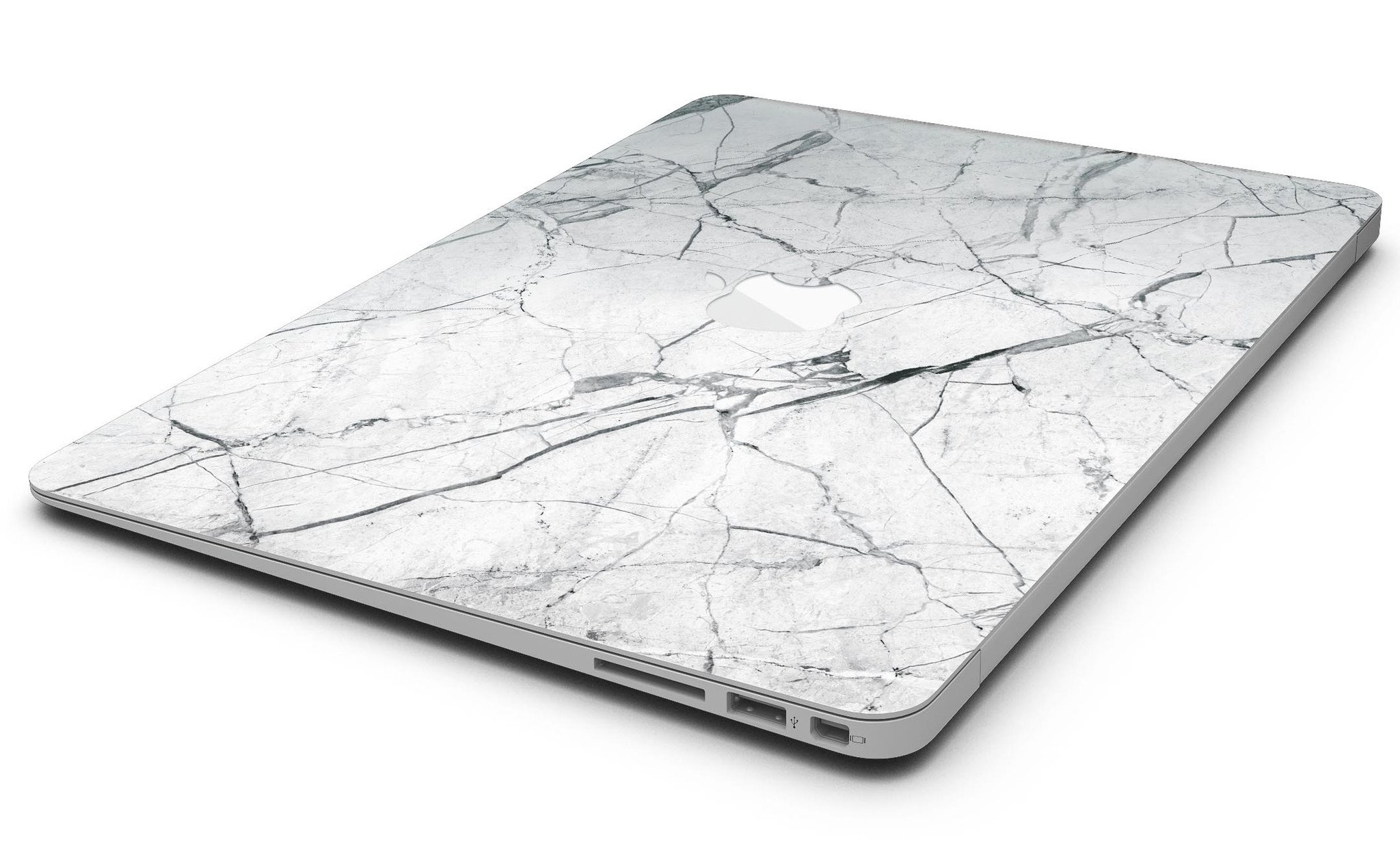 Cracked White Marble Slate Skin Kit for MacBook Air, showcasing a stylish design with a premium vinyl finish.