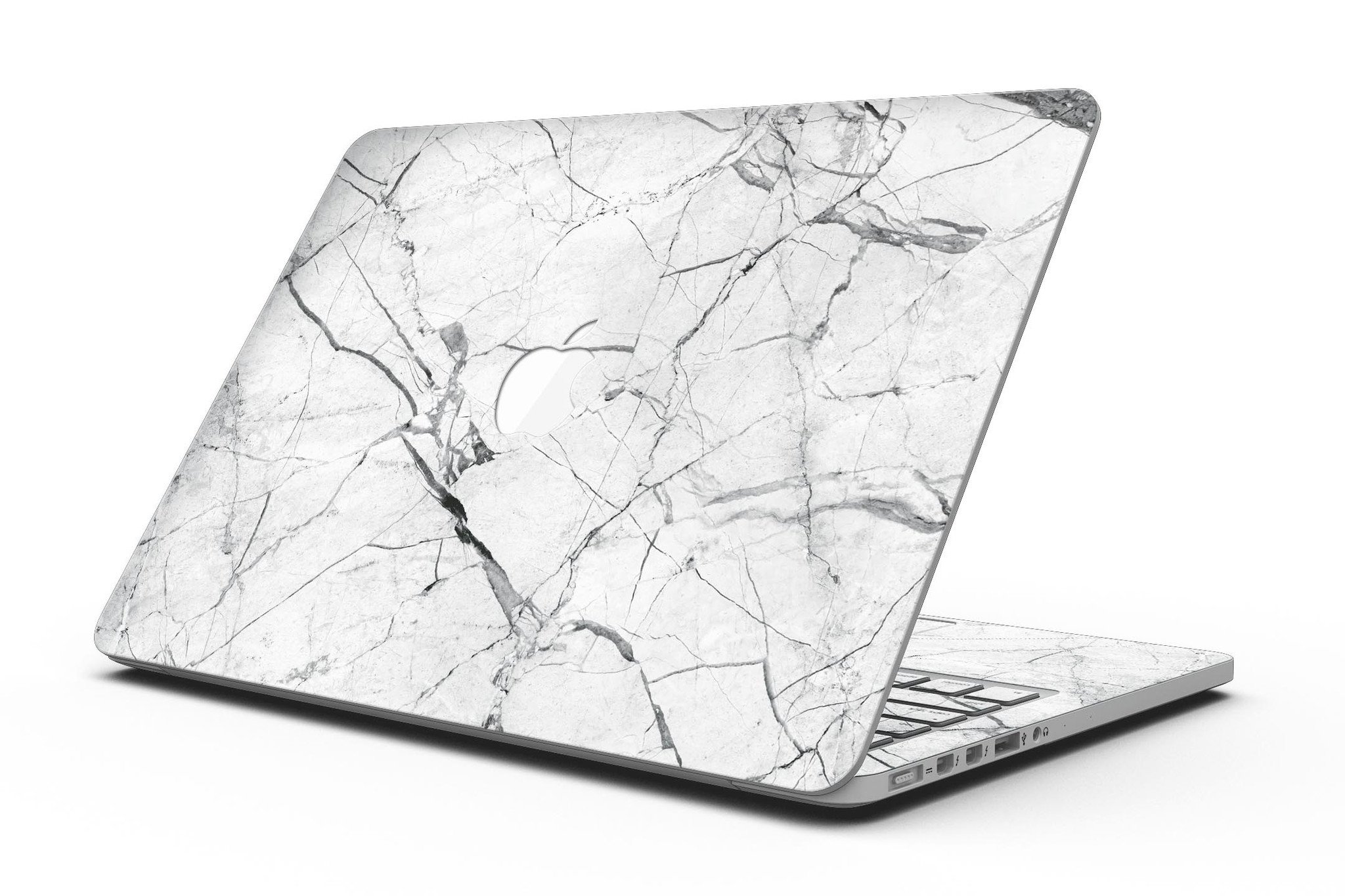 Cracked White Marble Slate skin for MacBook Pro with Retina Display, showcasing a stylish design that protects the device.