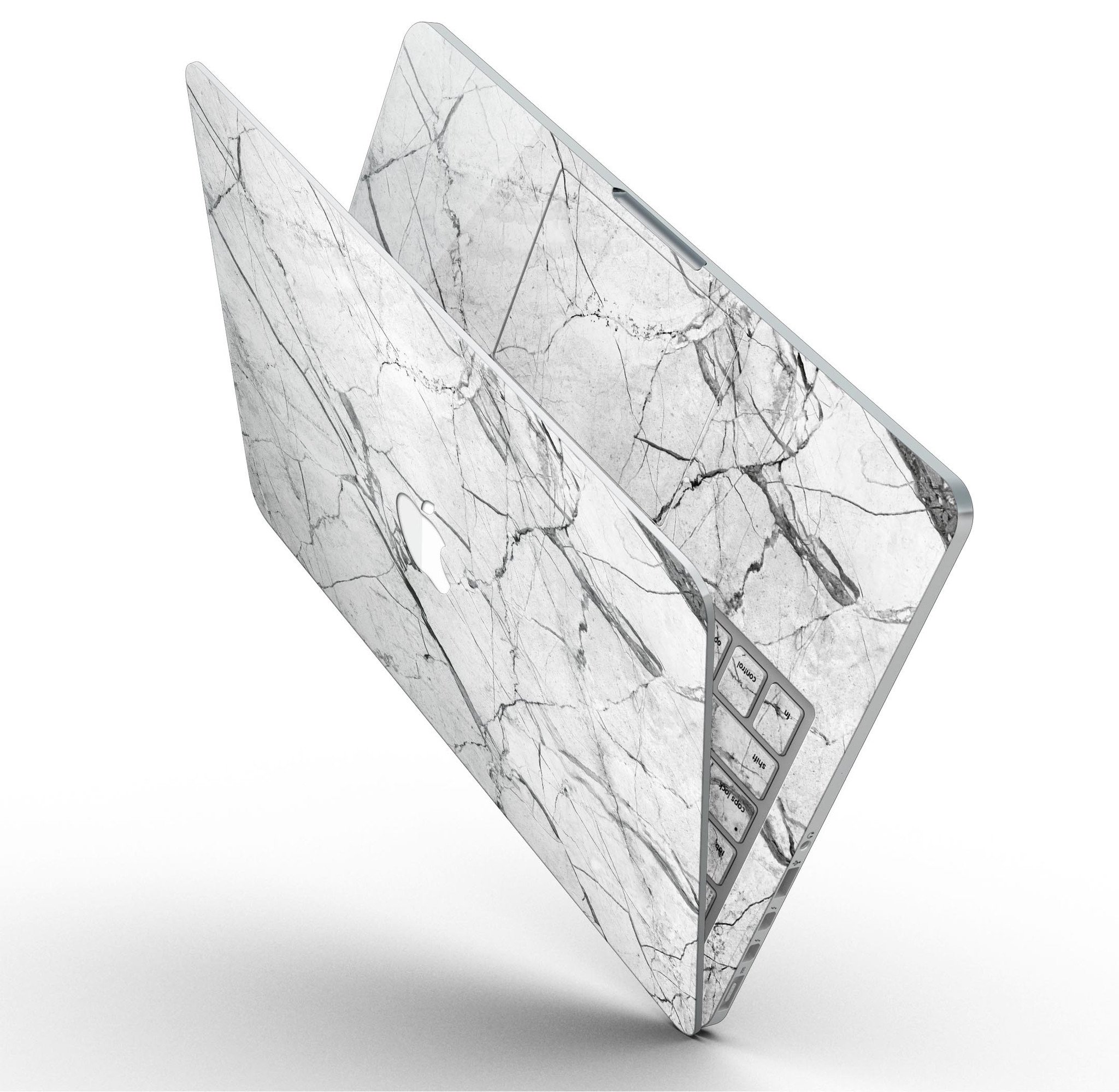 Cracked White Marble Slate skin for MacBook Pro with Retina Display, showcasing a stylish design that protects the device.