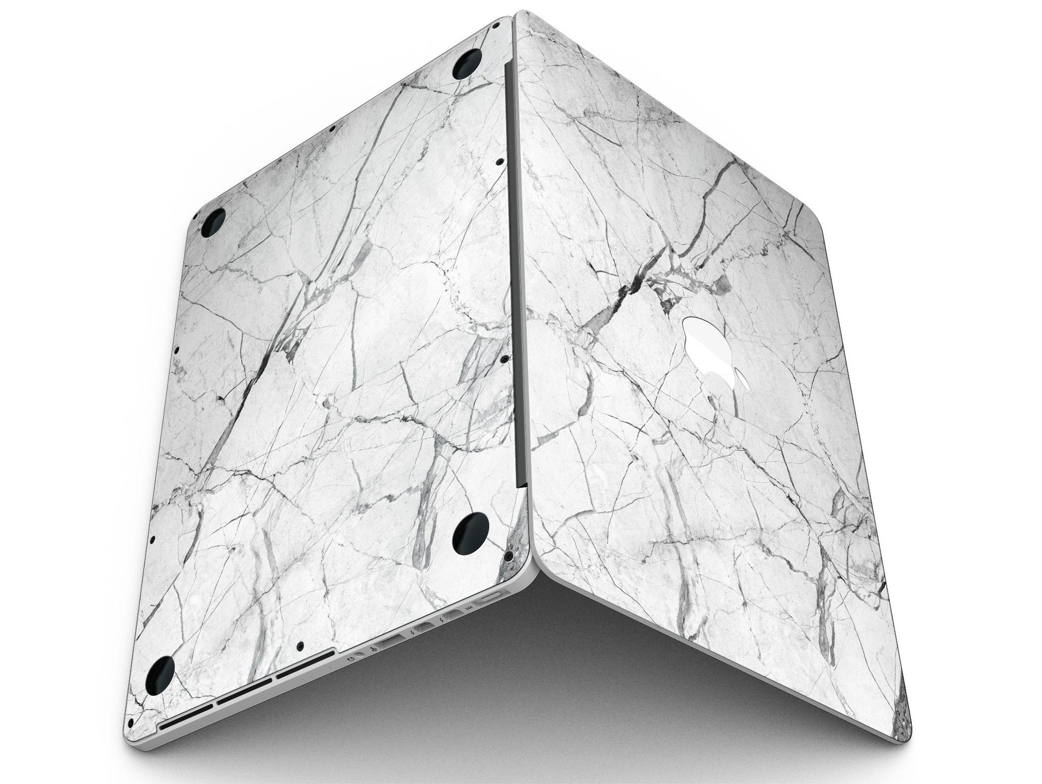 Cracked White Marble Slate skin for MacBook Pro with Retina Display, showcasing a stylish design that protects the device.