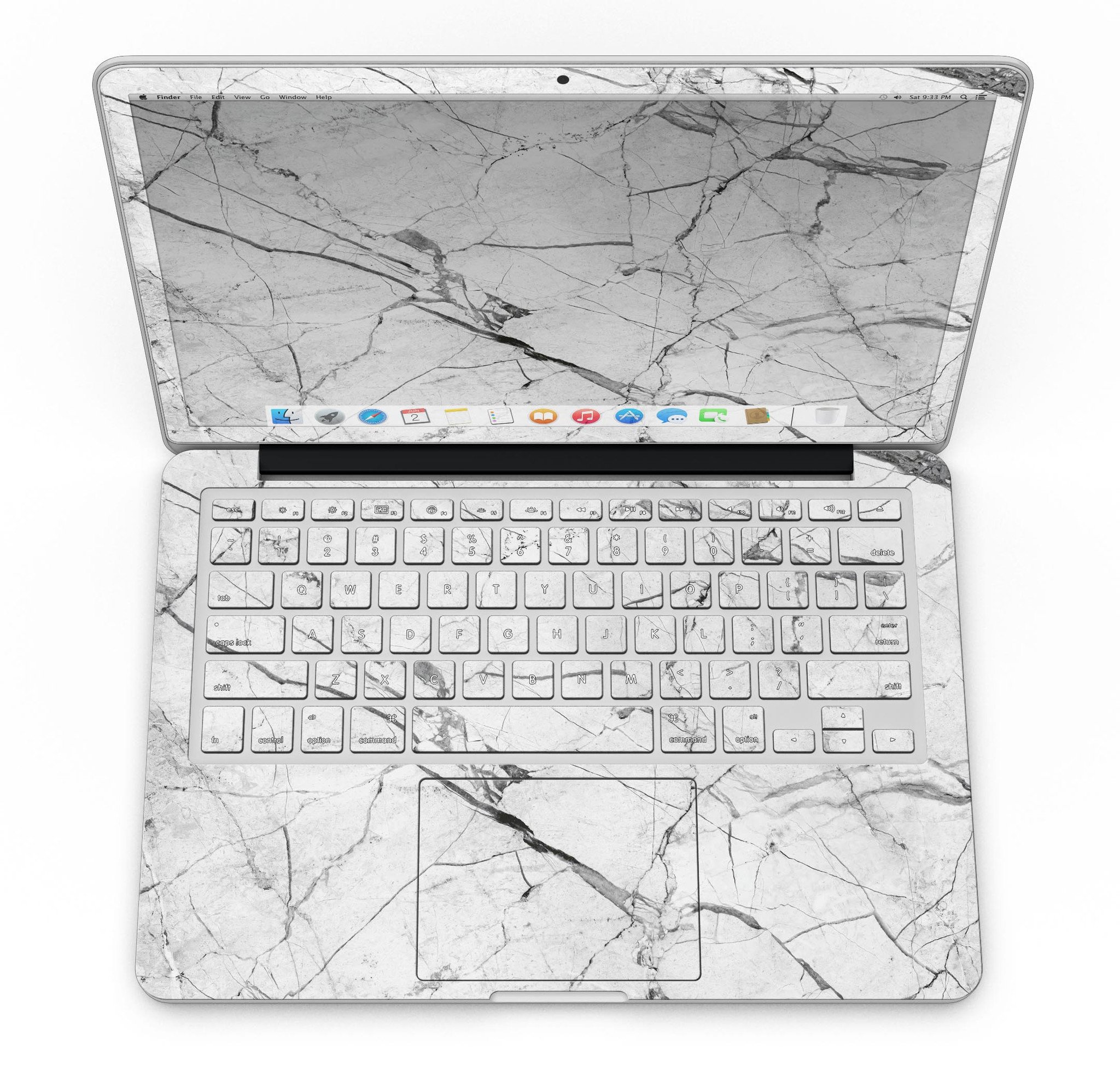 Cracked White Marble Slate skin for MacBook Pro with Retina Display, showcasing a stylish design that protects the device.