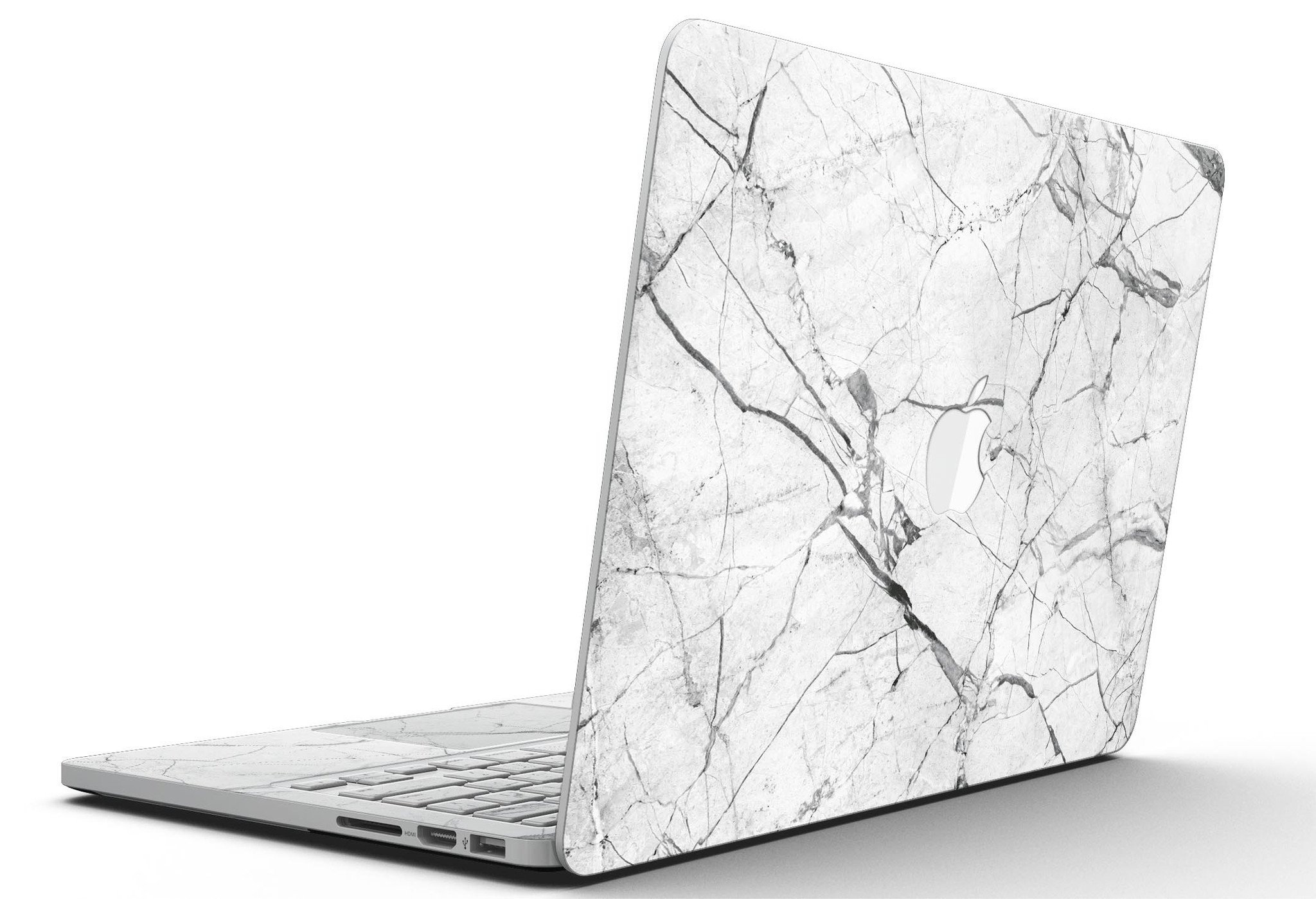 Cracked White Marble Slate skin for MacBook Pro with Retina Display, showcasing a stylish design that protects the device.