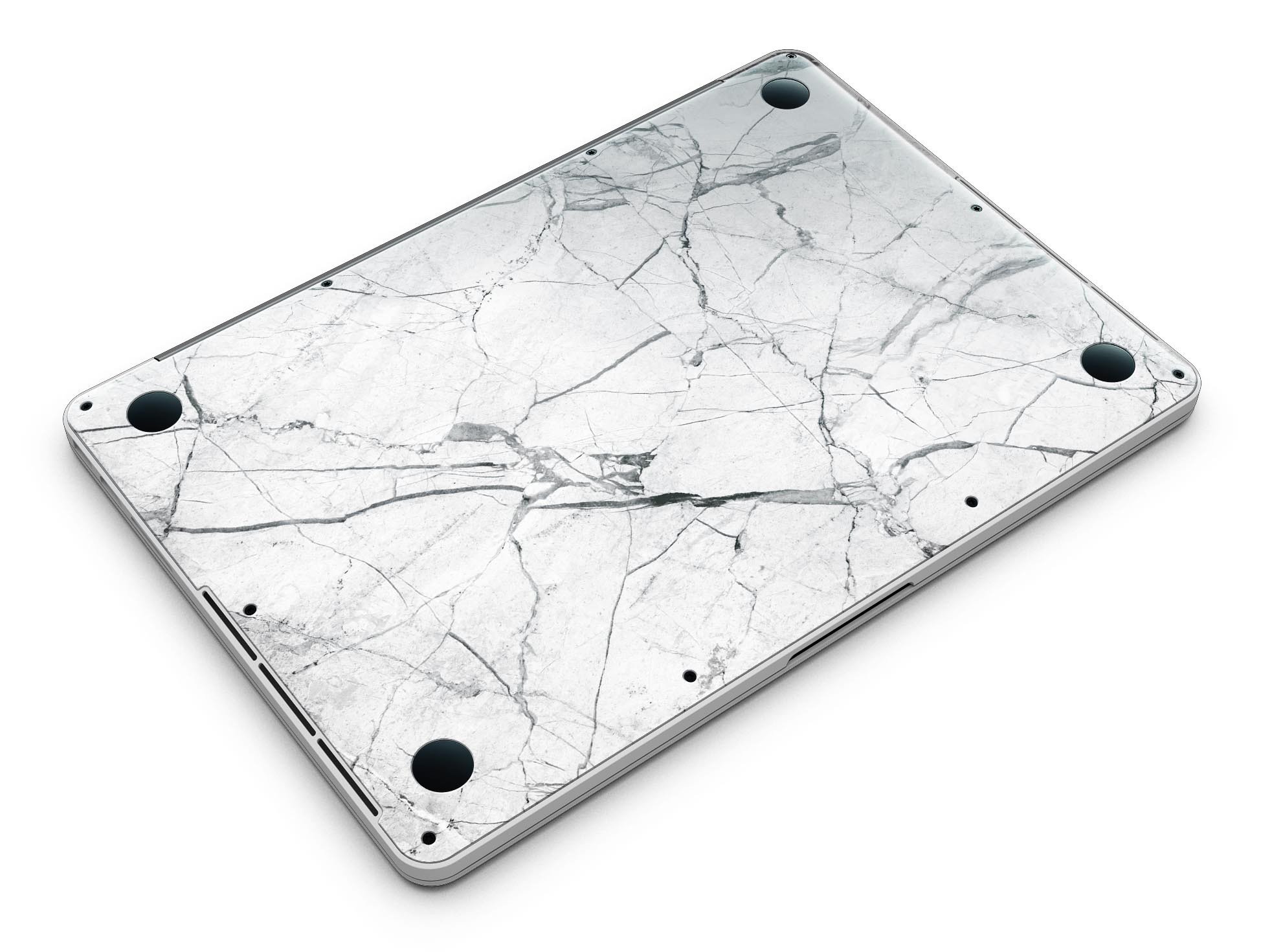 Cracked White Marble Slate skin for MacBook Pro with Retina Display, showcasing a stylish design that protects the device.