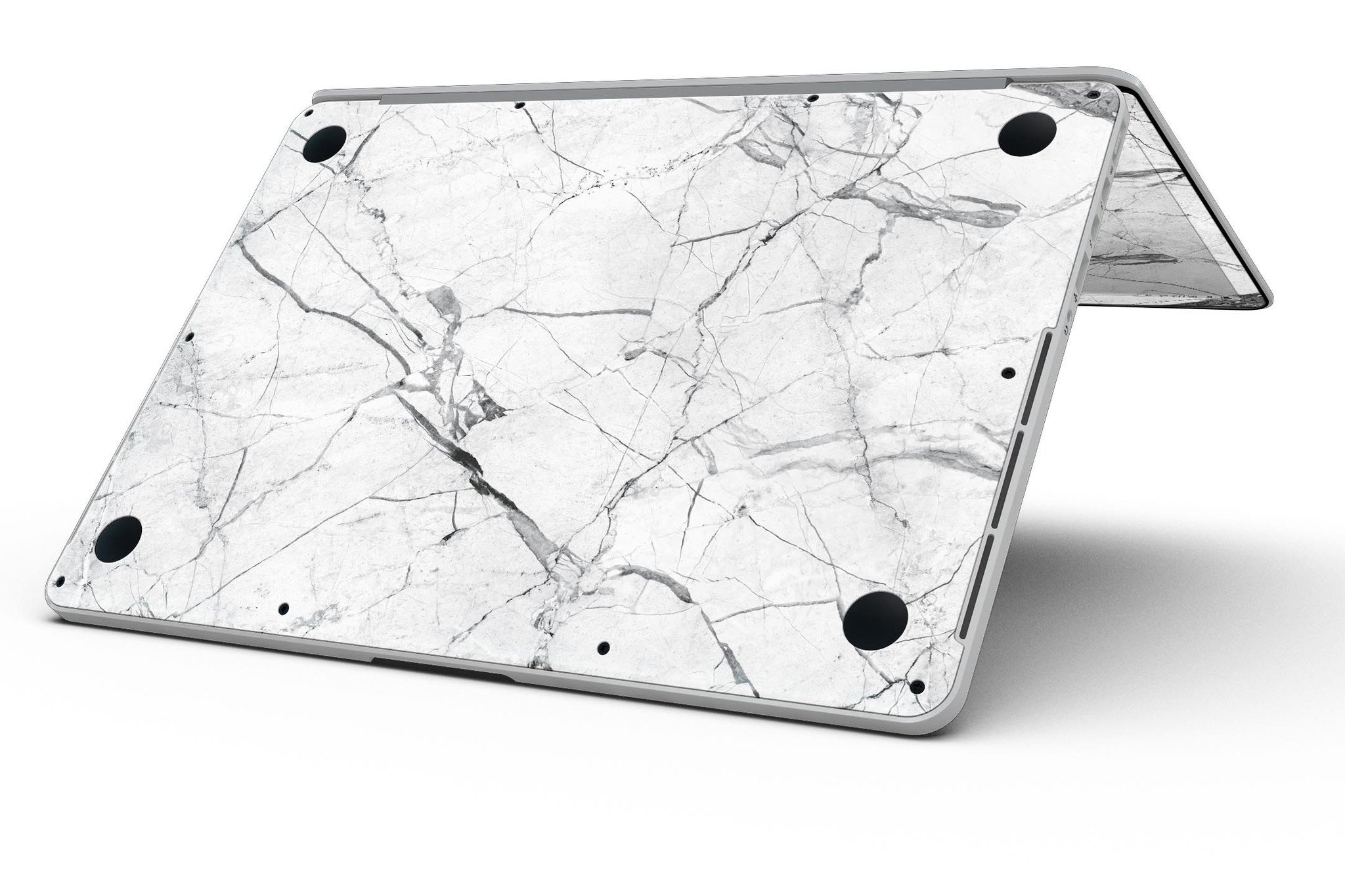 Cracked White Marble Slate skin for MacBook Pro with Retina Display, showcasing a stylish design that protects the device.