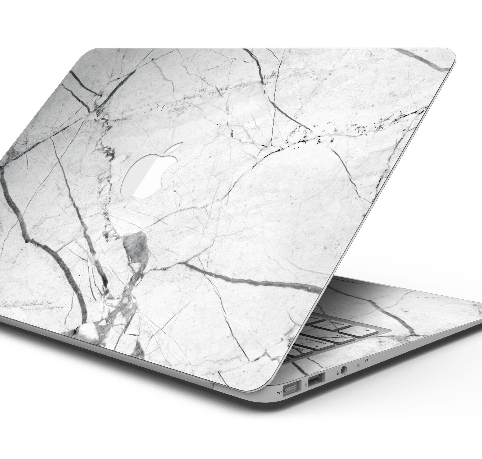 Cracked White Marble Slate skin decal wrap kit for MacBook, showcasing a stylish marble design with a smooth finish.