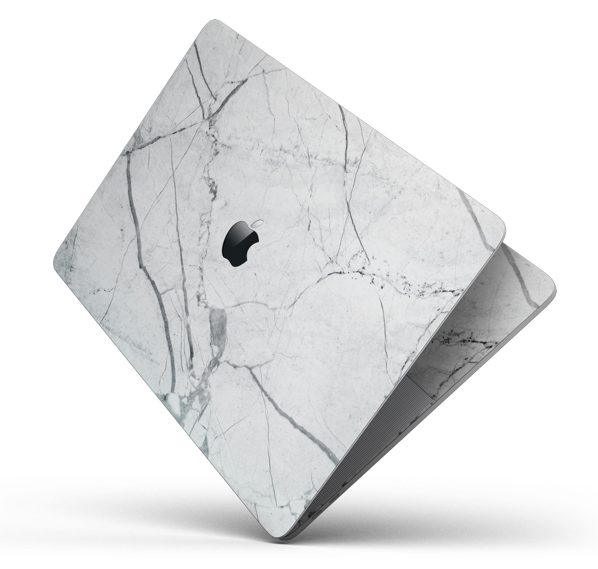 Cracked White Marble Slate skin decal wrap kit for MacBook, showcasing a stylish marble design with a smooth finish.