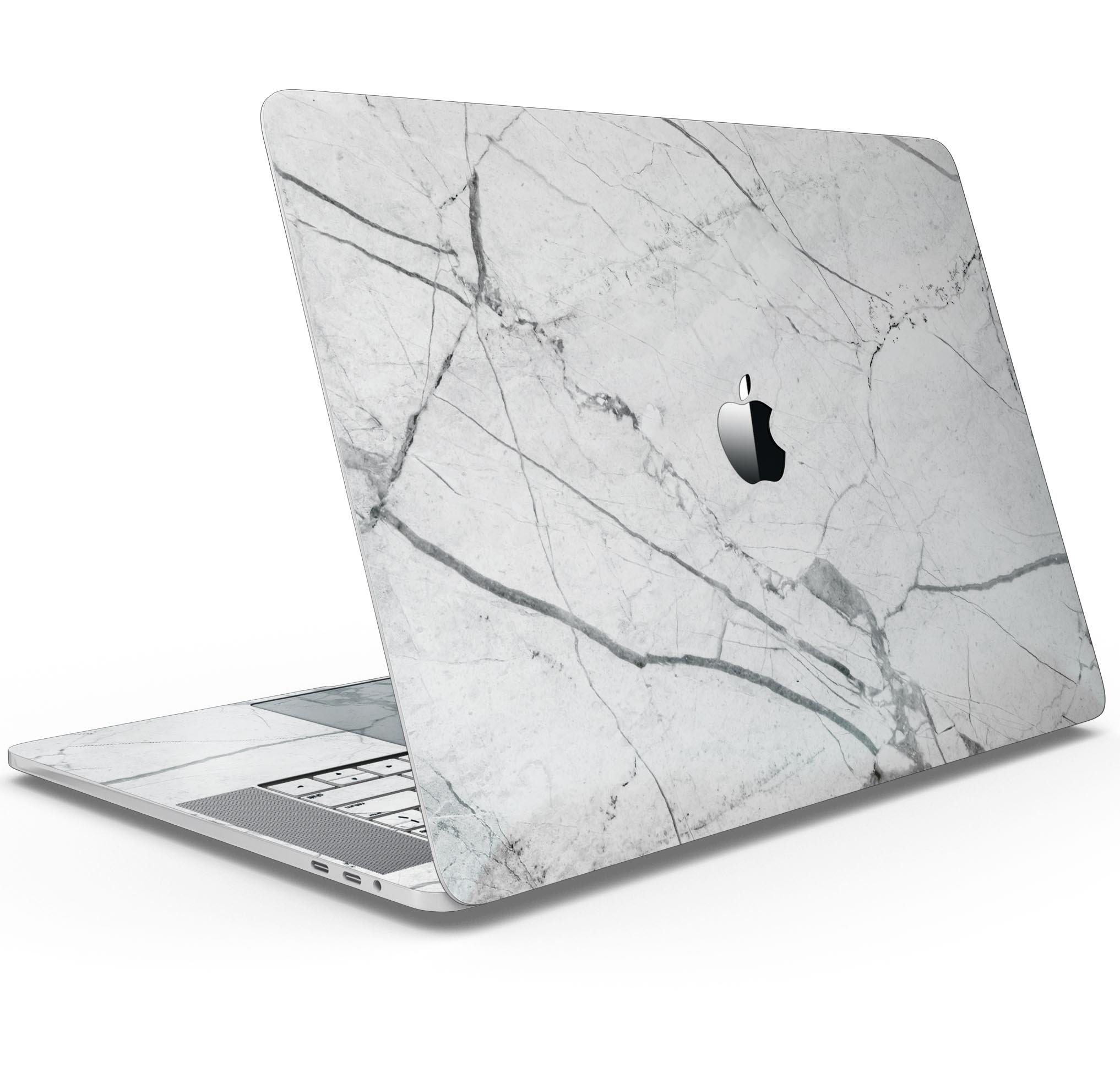 Cracked White Marble Slate skin decal wrap kit for MacBook, showcasing a stylish marble design with a smooth finish.