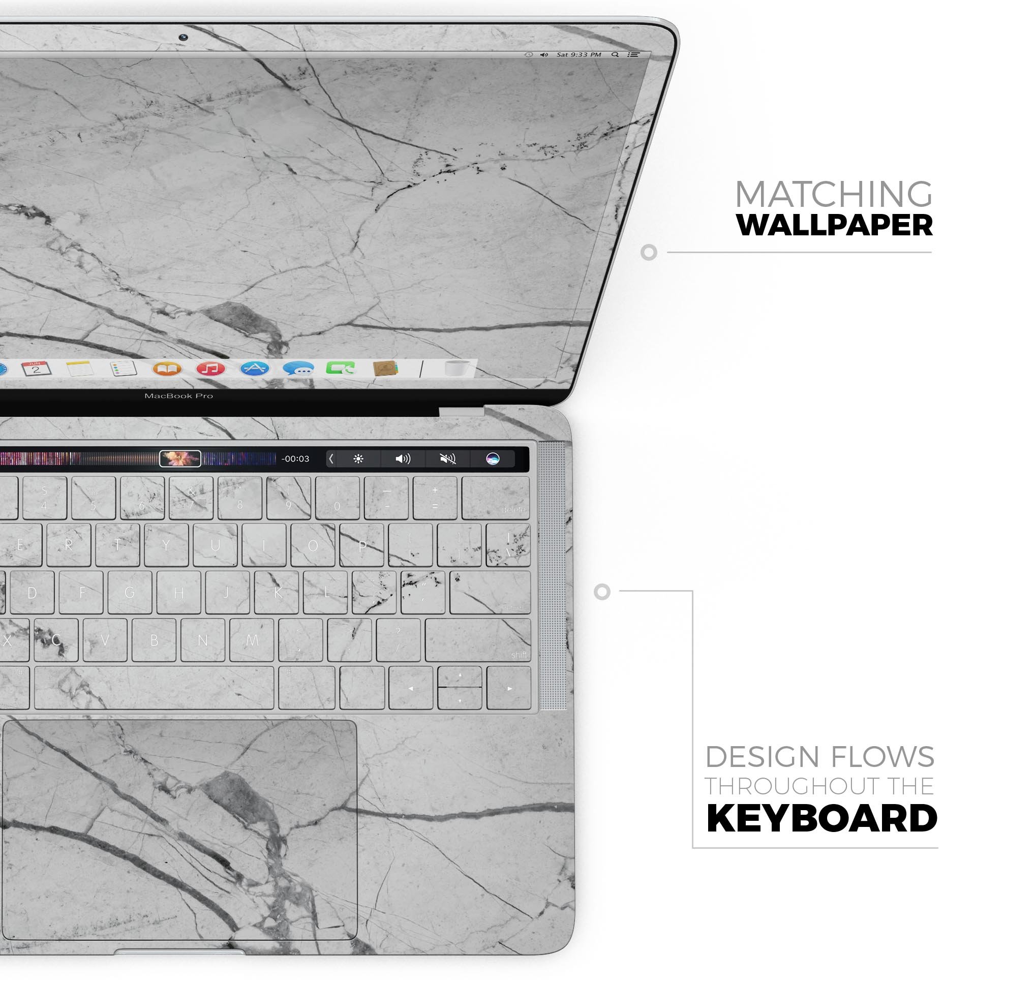 Cracked White Marble Slate skin decal wrap kit for MacBook, showcasing a stylish marble design with a smooth finish.