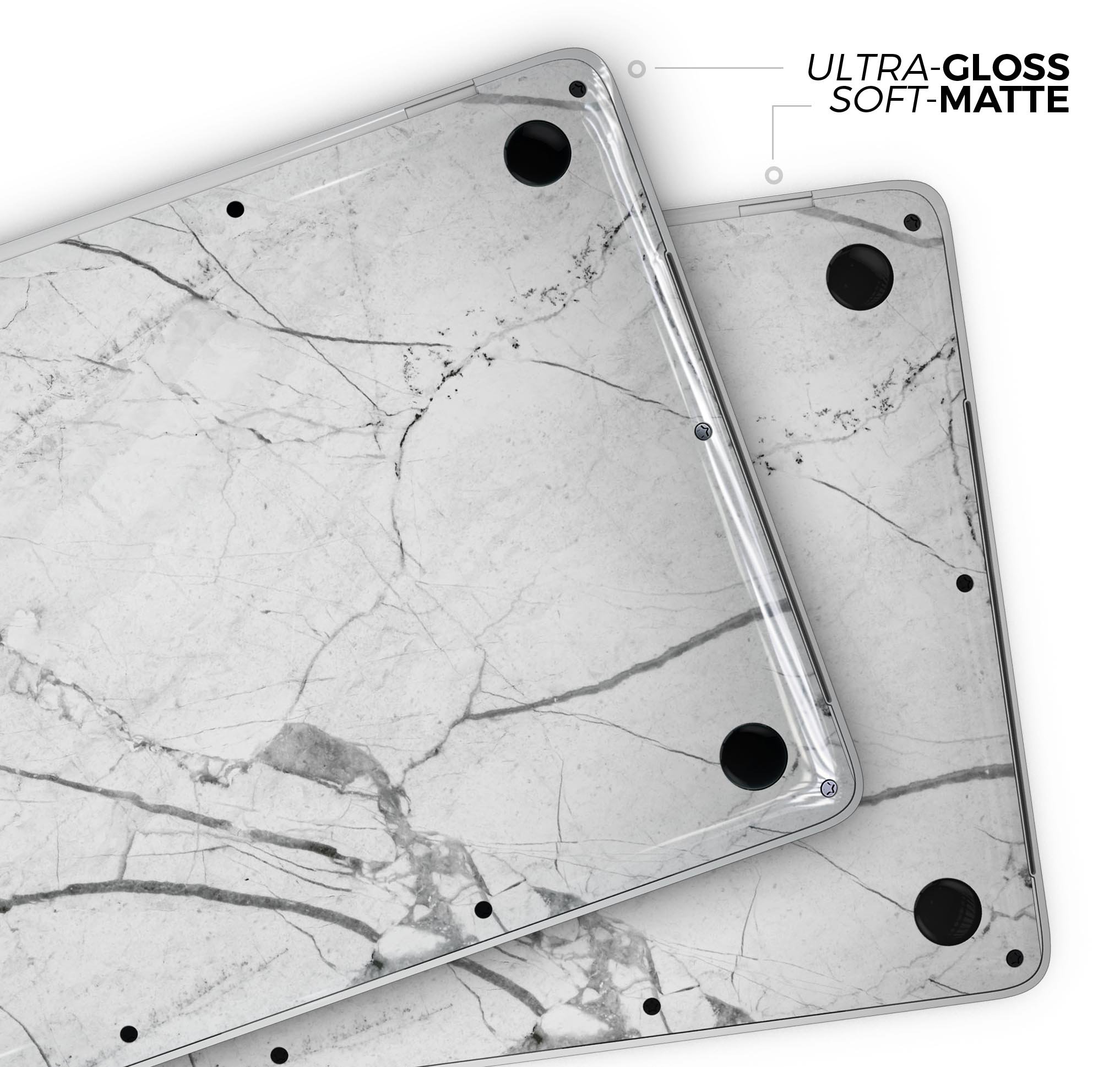 Cracked White Marble Slate skin decal wrap kit for MacBook, showcasing a stylish marble design with a smooth finish.