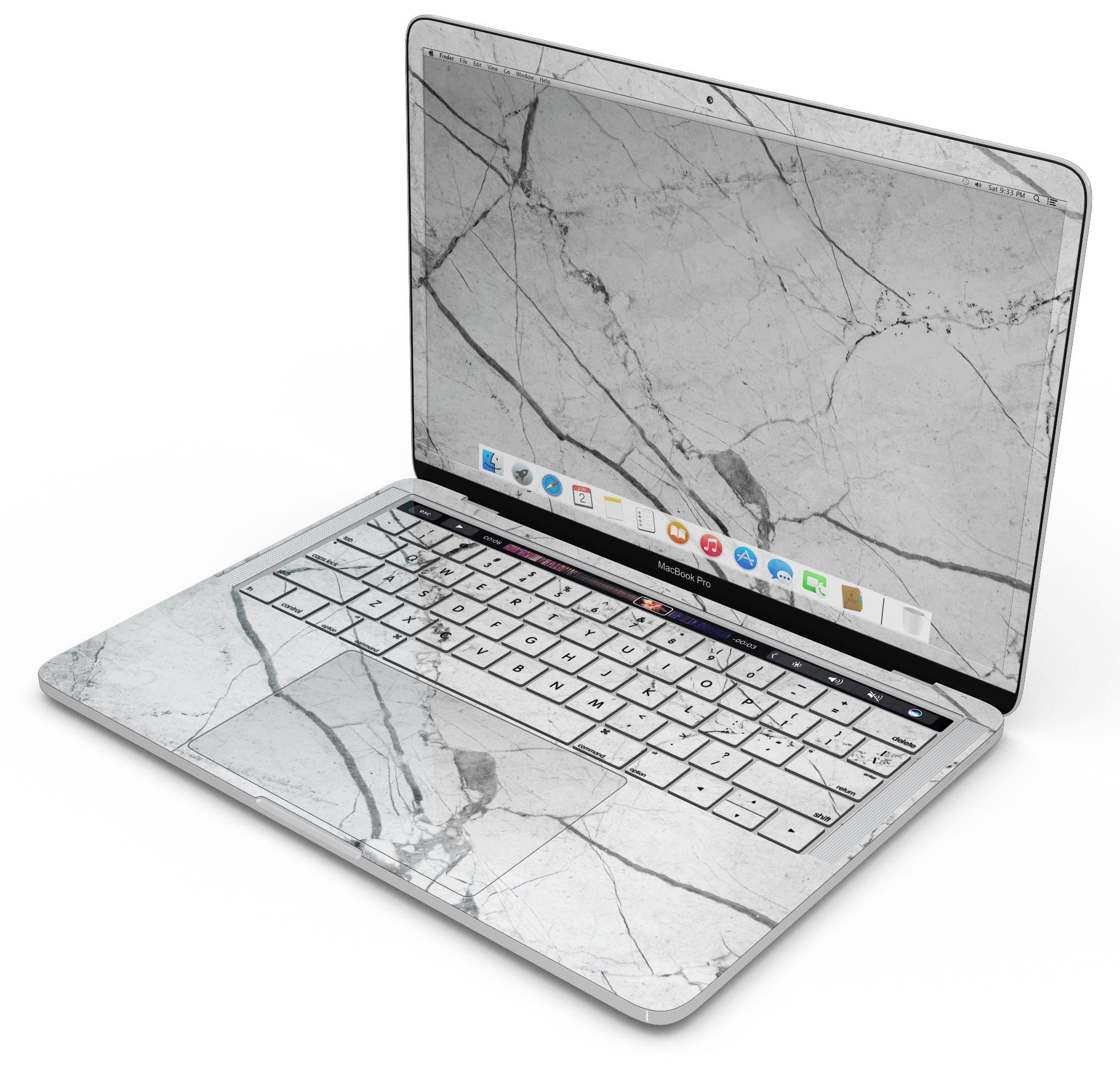 Cracked White Marble Slate skin decal wrap kit for MacBook, showcasing a stylish marble design with a smooth finish.