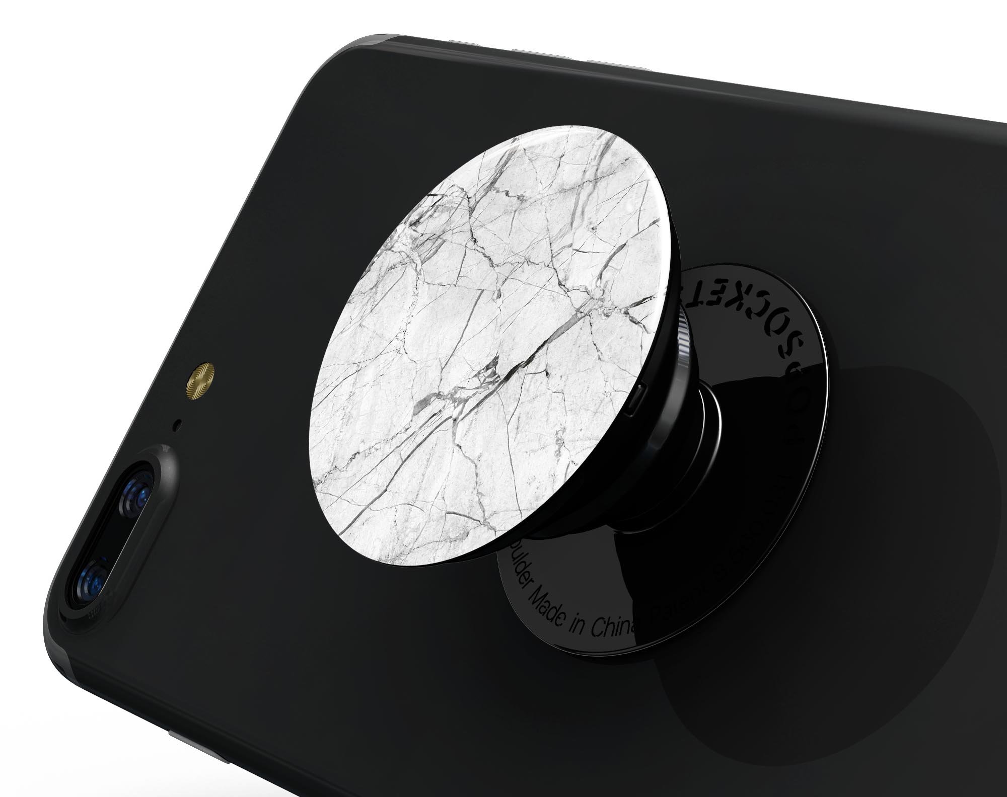 Cracked White Marble Slate Skin Kit for PopSockets, showcasing a stylish marble design on a smartphone grip.