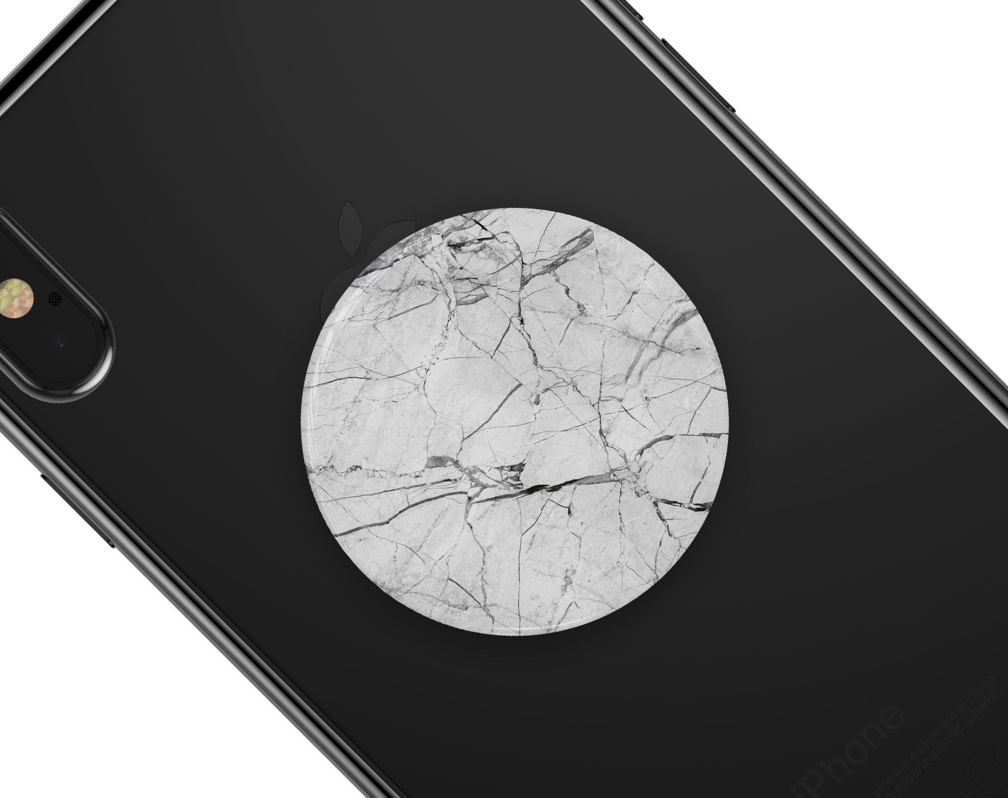 Cracked White Marble Slate Skin Kit for PopSockets, showcasing a stylish marble design on a smartphone grip.