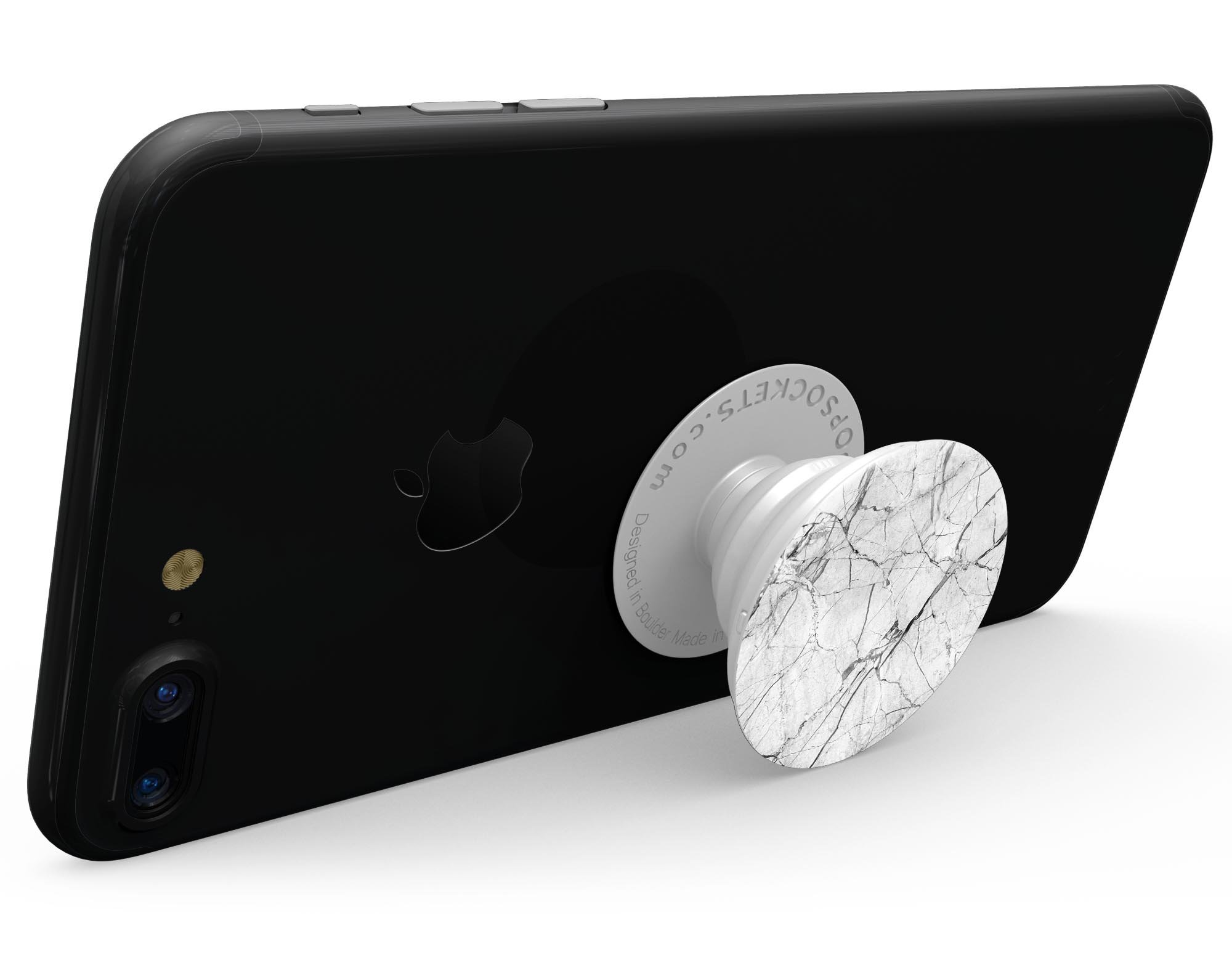 Cracked White Marble Slate Skin Kit for PopSockets, showcasing a stylish marble design on a smartphone grip.