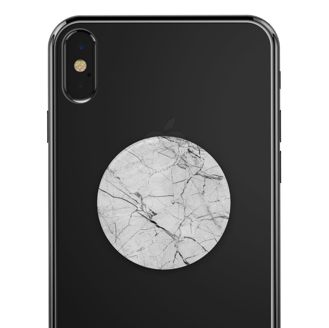 Cracked White Marble Slate Skin Kit for PopSockets, showcasing a stylish marble design on a smartphone grip.