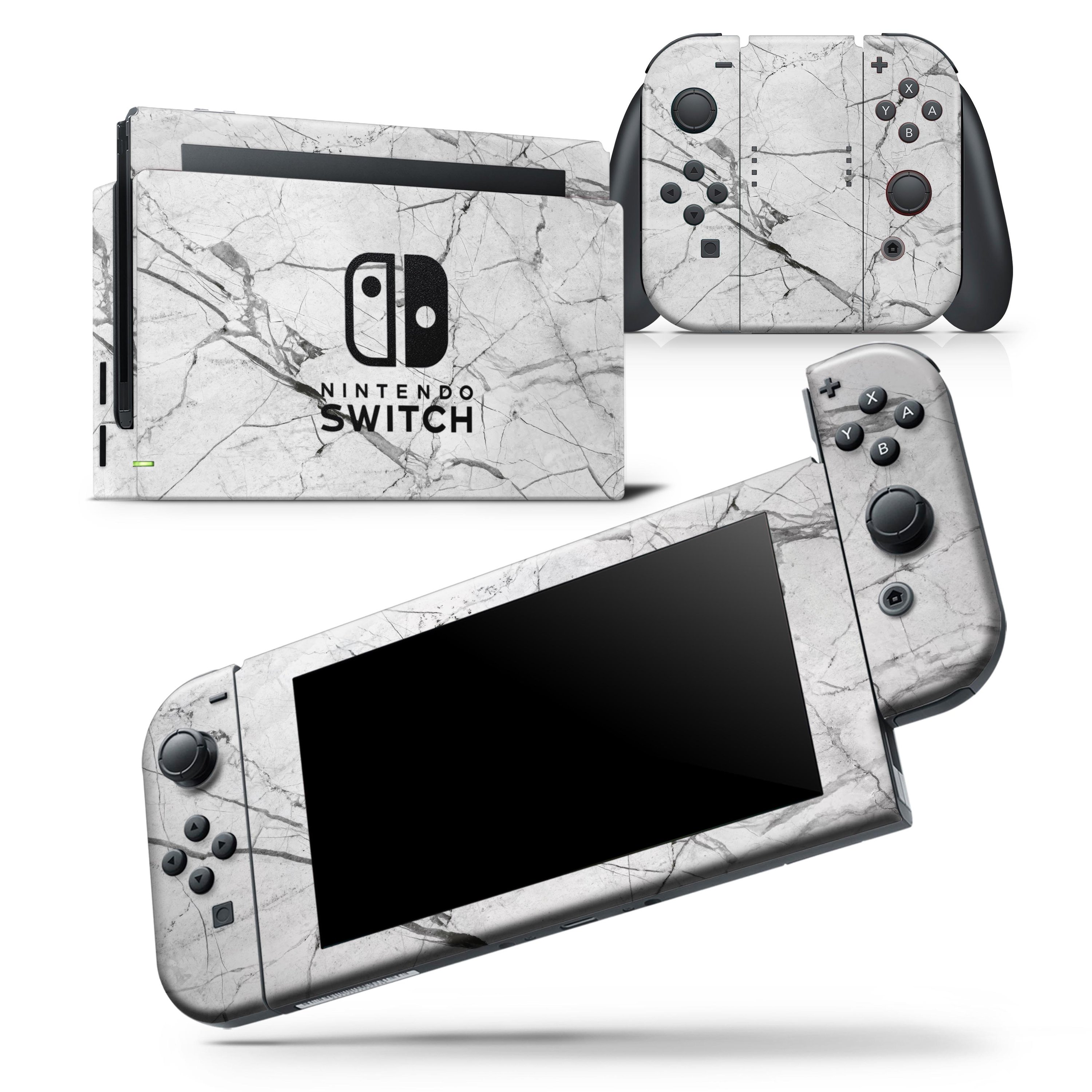 Cracked White Marble Slate skin wrap decal for Nintendo Switch Lite, showcasing a stylish design that fits snugly on the console and controllers.