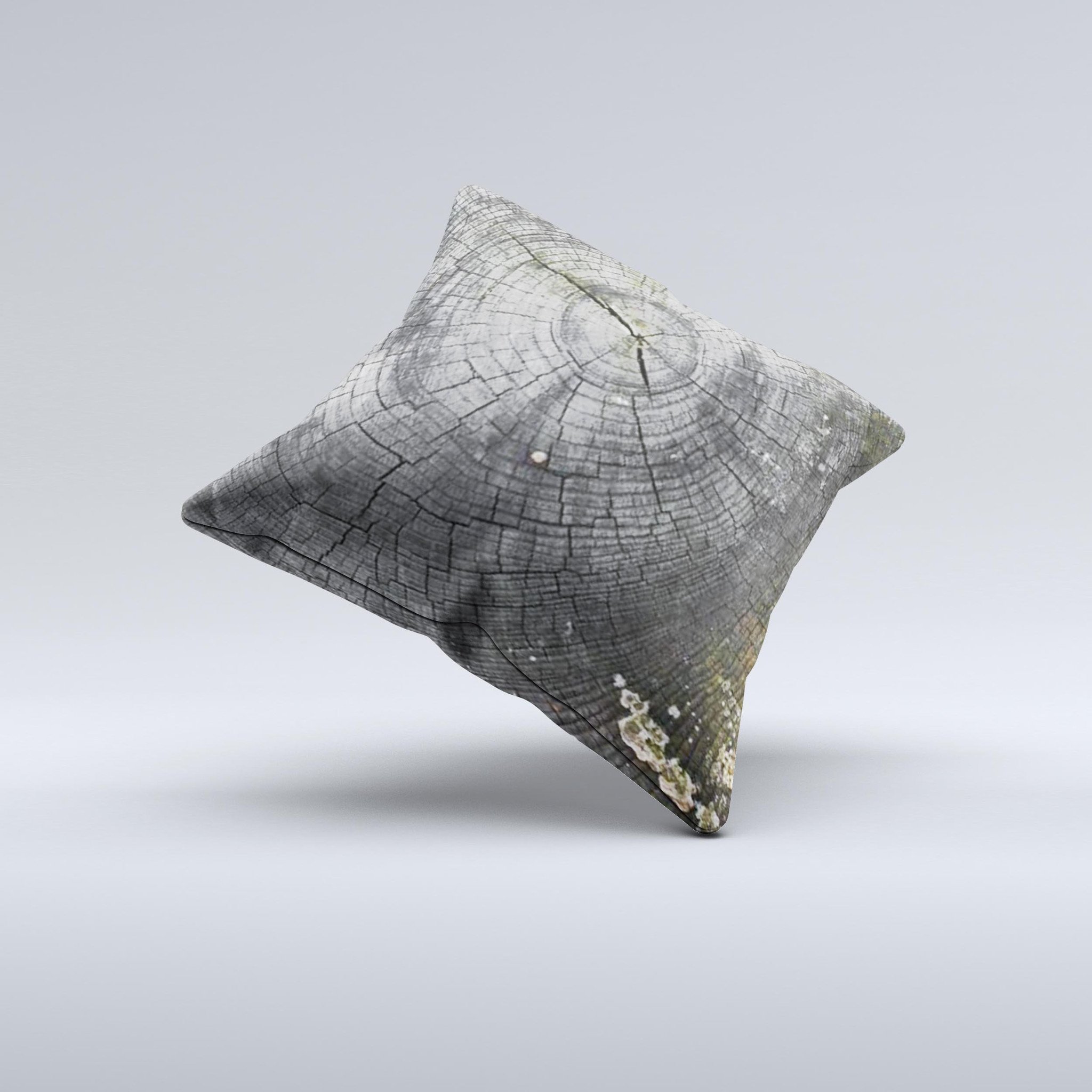 Cracked Wood Stump Ink-Fuzed Decorative Throw Pillow showcasing unique design and high-quality fabric.