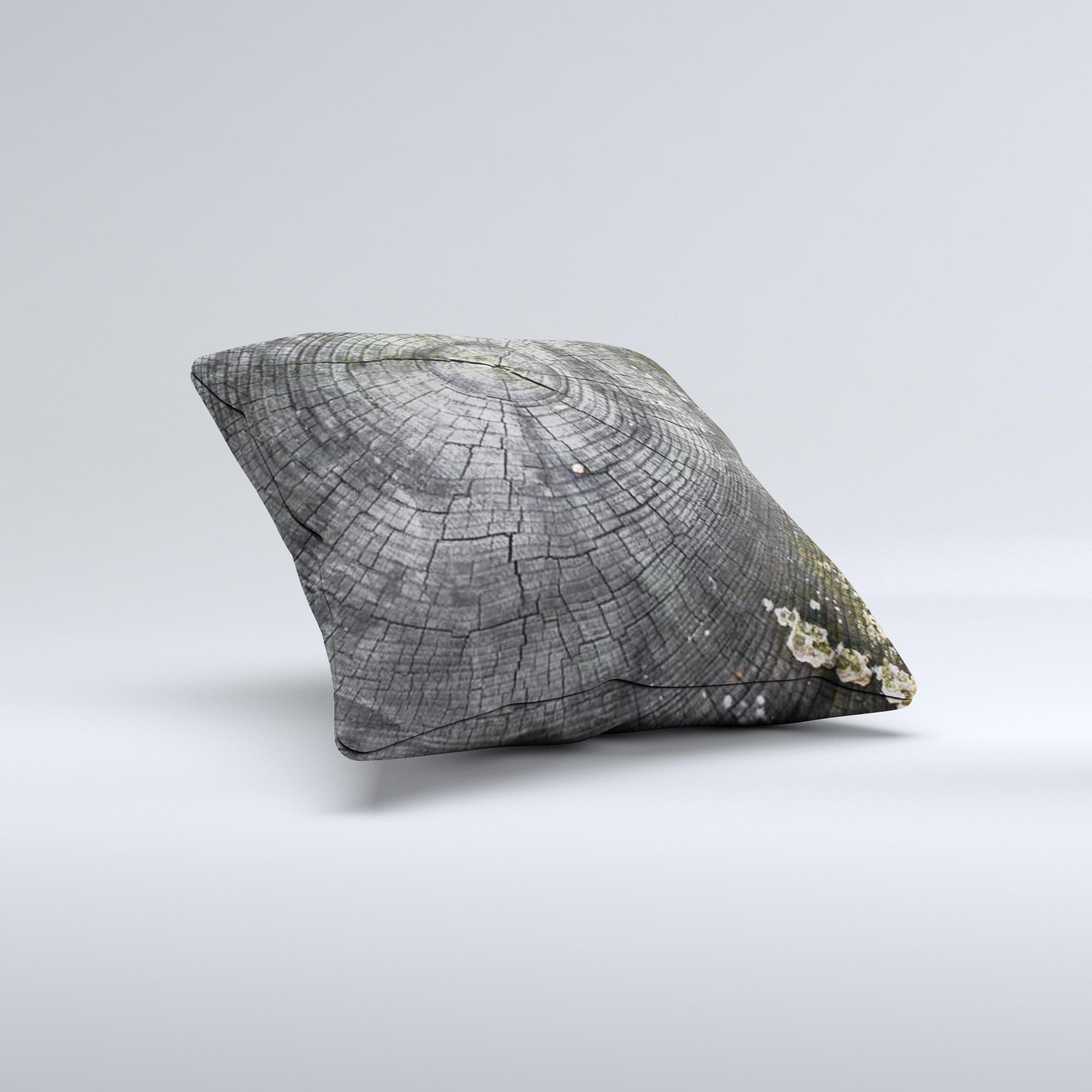 Cracked Wood Stump Ink-Fuzed Decorative Throw Pillow showcasing unique design and high-quality fabric.