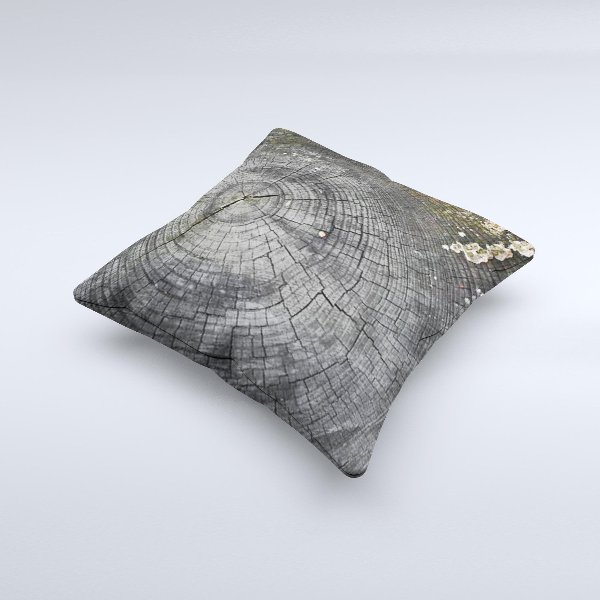 Cracked Wood Stump Ink-Fuzed Decorative Throw Pillow showcasing unique design and high-quality fabric.