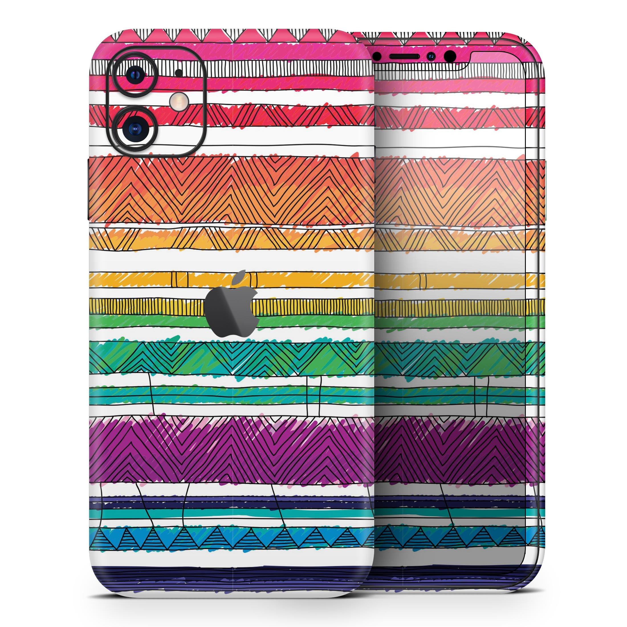 Colorful crayon doodle patterns skin for Apple iPhone 11, showcasing vibrant designs and a sleek finish.