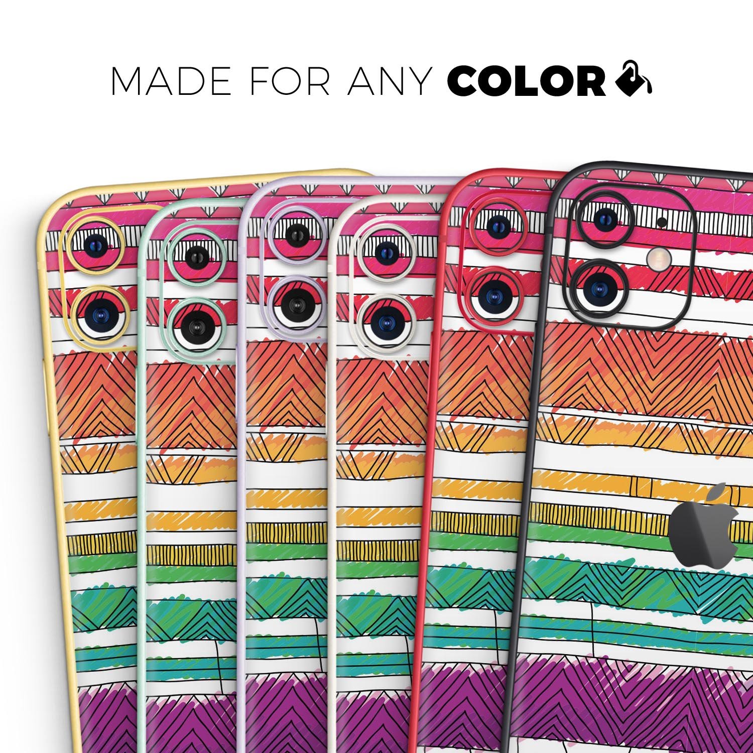 Colorful crayon doodle patterns skin for Apple iPhone 11, showcasing vibrant designs and a sleek finish.