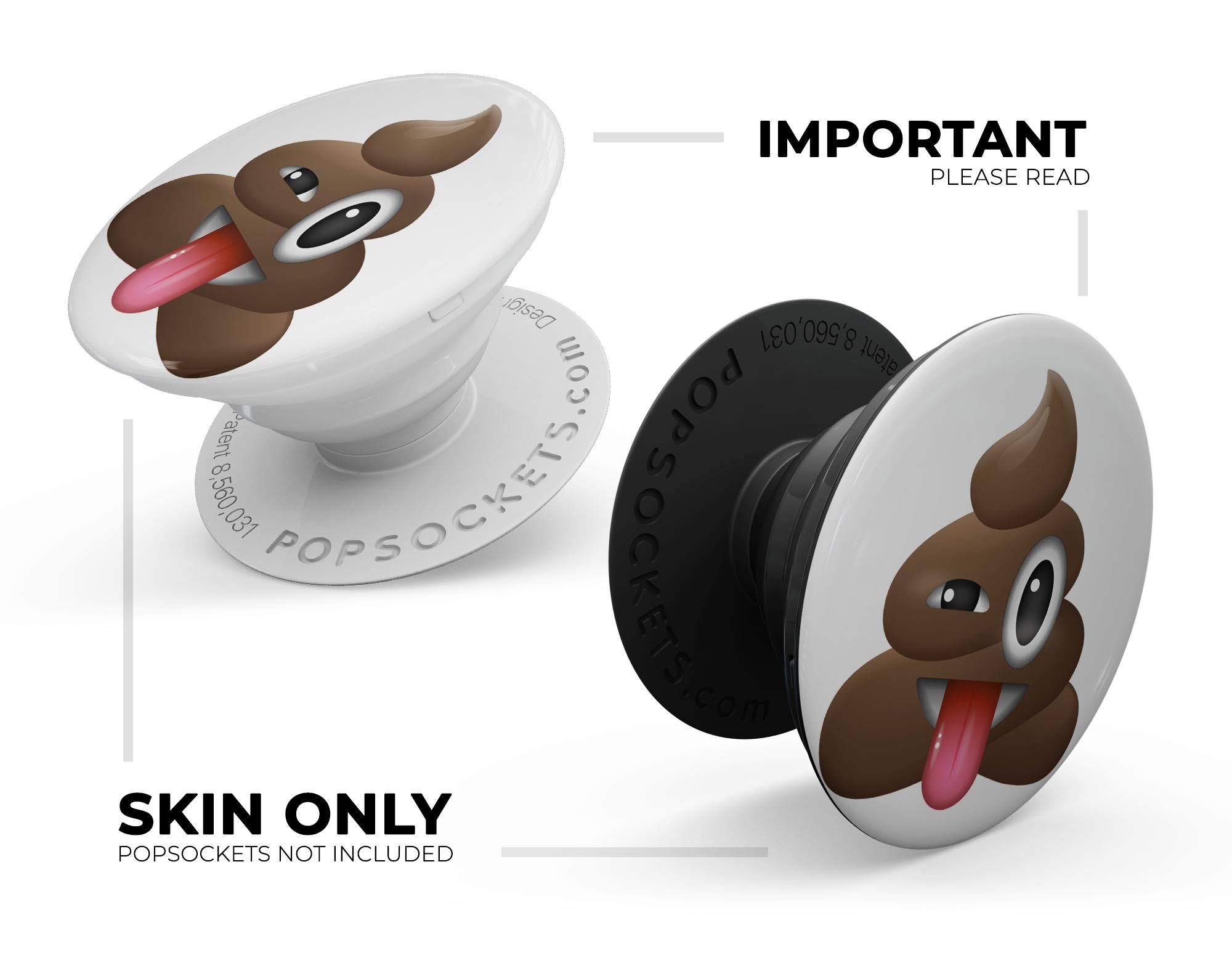 Crazy Poo Emoticon Emoji Skin Kit for PopSockets, featuring a playful design on premium vinyl.