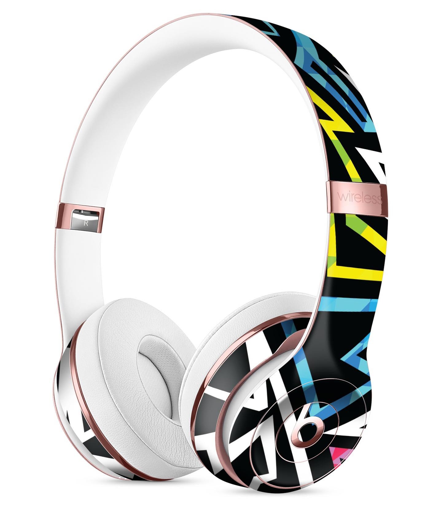 Crazy Retro Squiggles V1 Full-Body Skin Kit for Beats by Dre Solo 3 Wireless Headphones, showcasing vibrant colors and unique patterns.