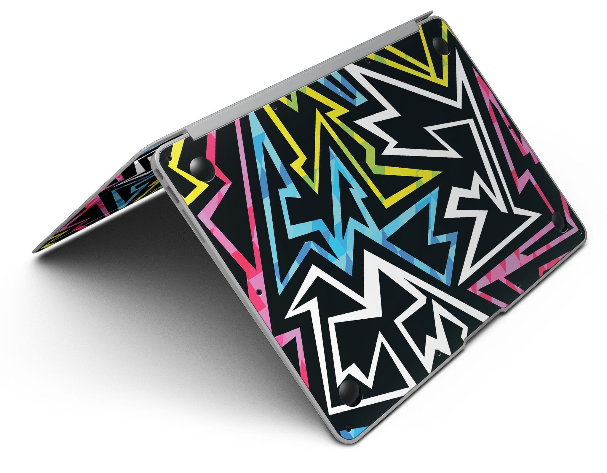 Crazy Retro Squiggles V1 skin applied to a MacBook Air, showcasing vibrant colors and unique squiggle design.