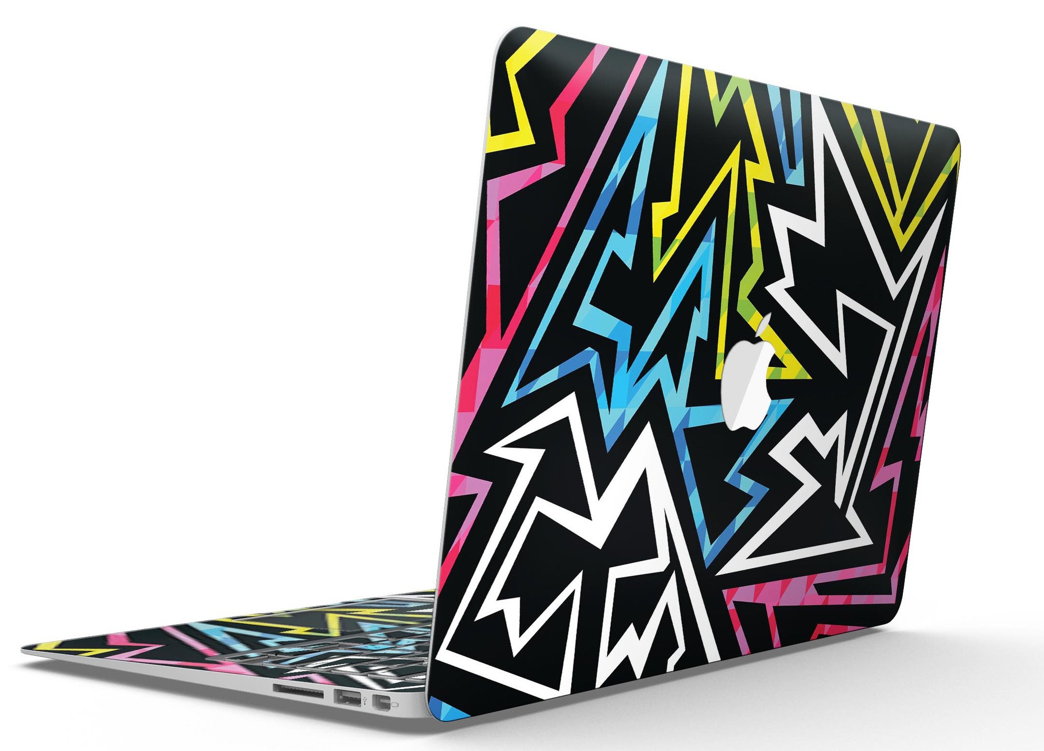 Crazy Retro Squiggles V1 skin applied to a MacBook Air, showcasing vibrant colors and unique squiggle design.