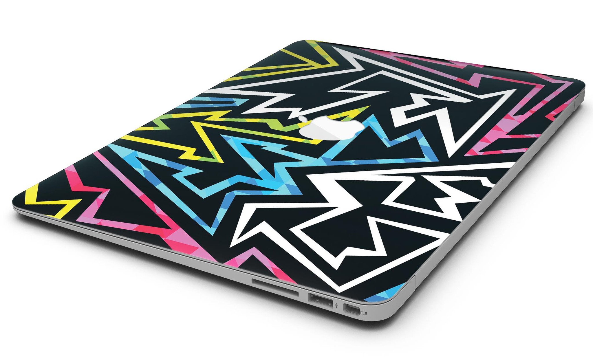 Crazy Retro Squiggles V1 skin applied to a MacBook Air, showcasing vibrant colors and unique squiggle design.