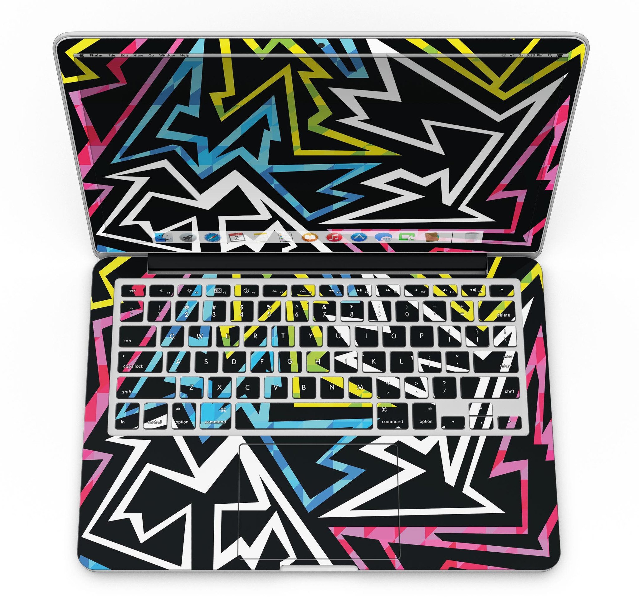 Crazy Retro Squiggles V1 skin for MacBook Pro with Retina Display, showcasing vibrant squiggle patterns on a sleek surface.