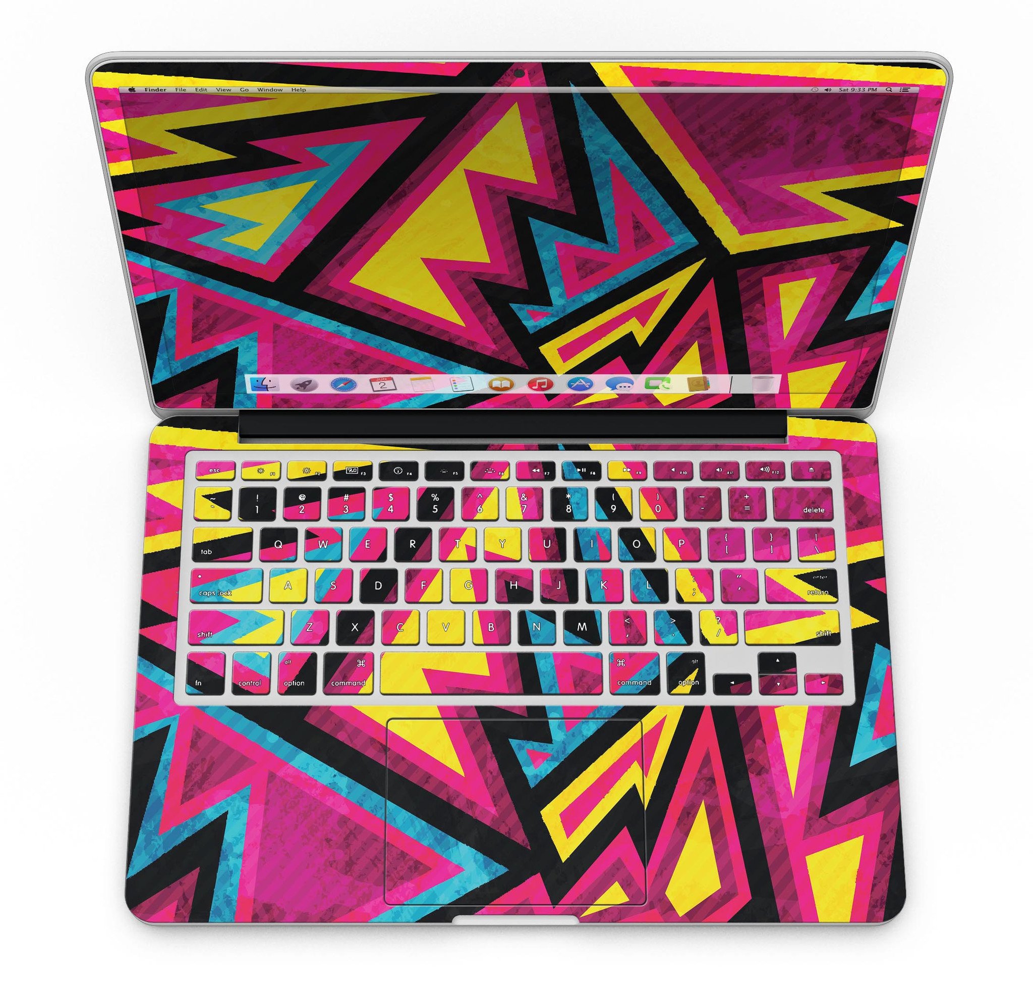 Crazy Retro Squiggles V2 skin for MacBook Pro with Retina Display, showcasing vibrant colors and unique squiggle design.