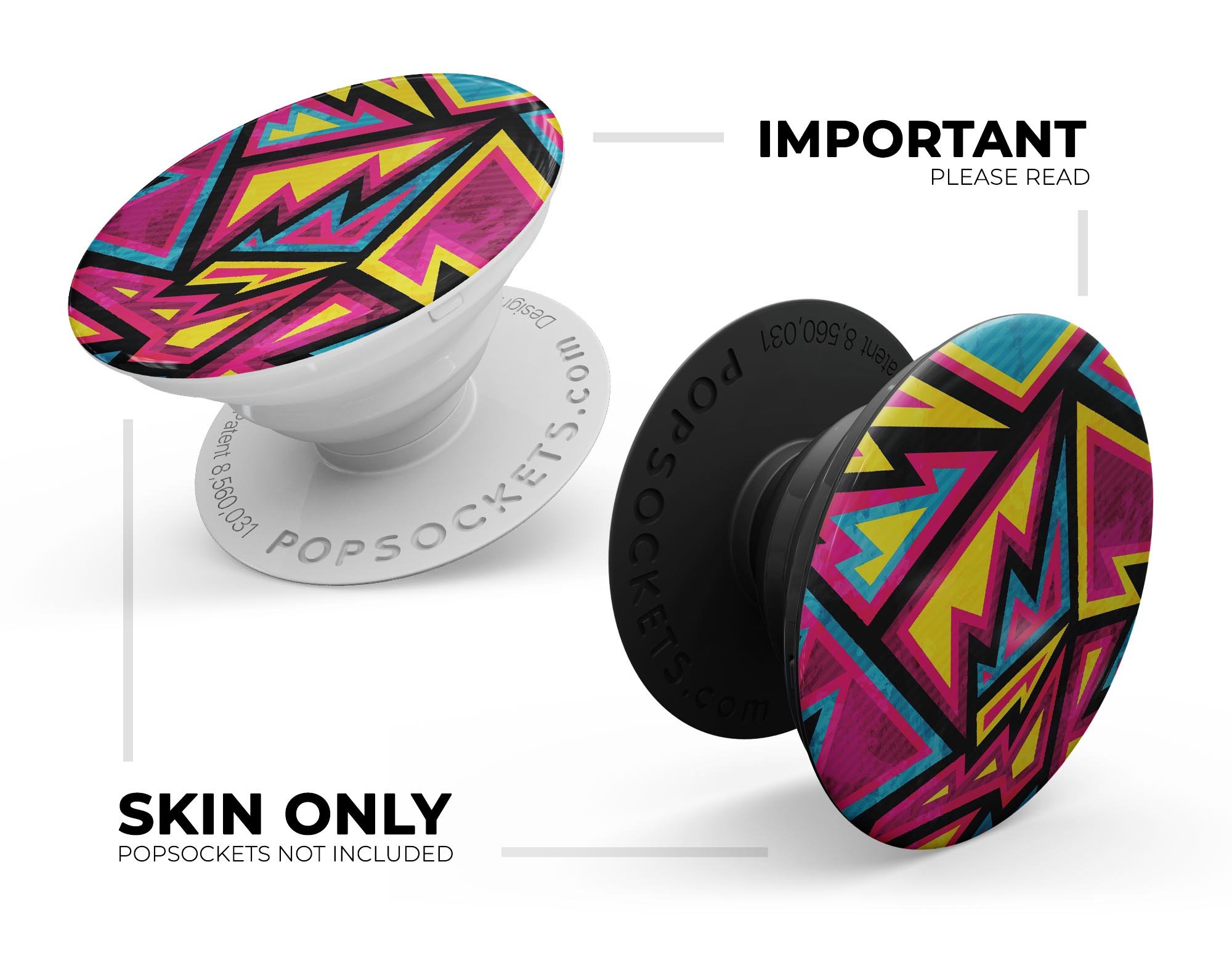 Crazy Retro Squiggles V2 skin kit for PopSockets, featuring vibrant squiggly designs on premium vinyl material.