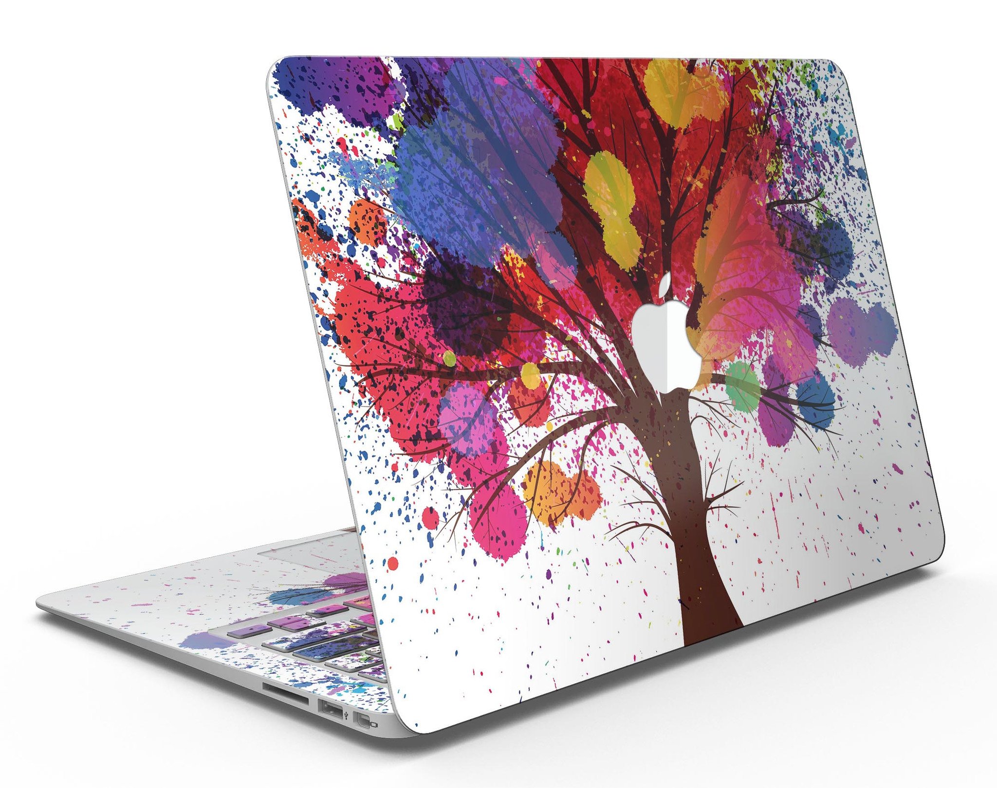 Crazy Splatter Tree MacBook Air Skin Kit showcasing vibrant splatter design on premium vinyl.