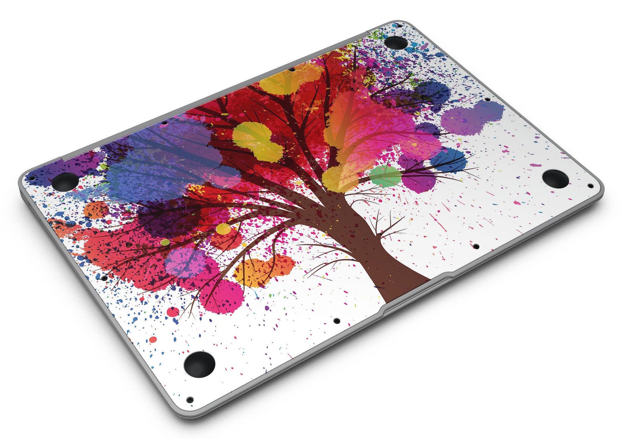 Crazy Splatter Tree MacBook Air Skin Kit showcasing vibrant splatter design on premium vinyl.