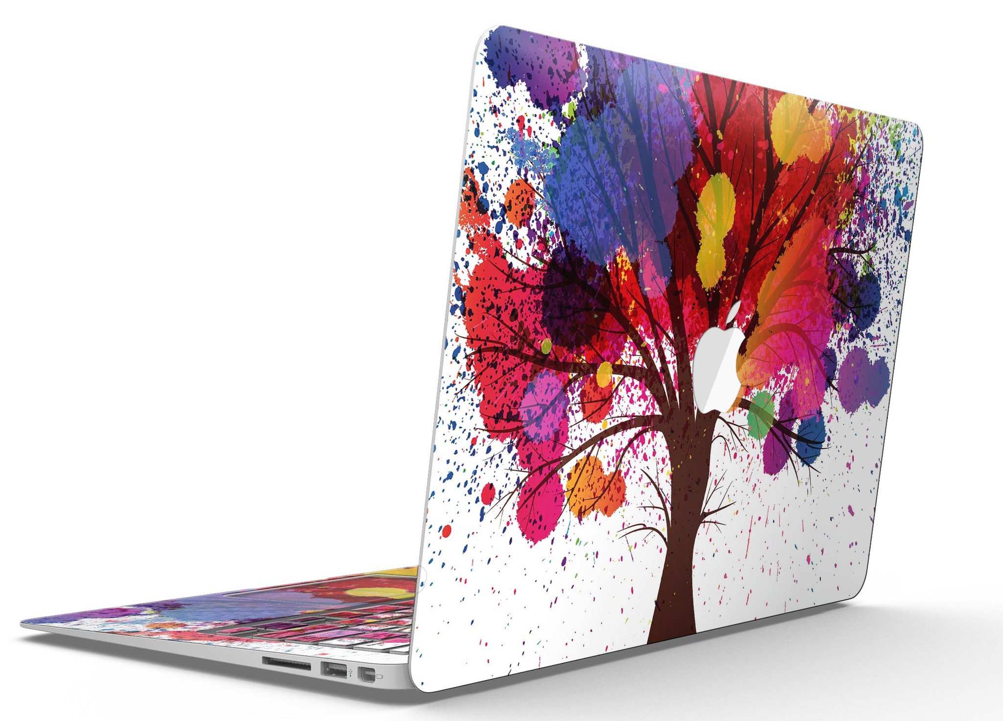 Crazy Splatter Tree MacBook Air Skin Kit showcasing vibrant splatter design on premium vinyl.